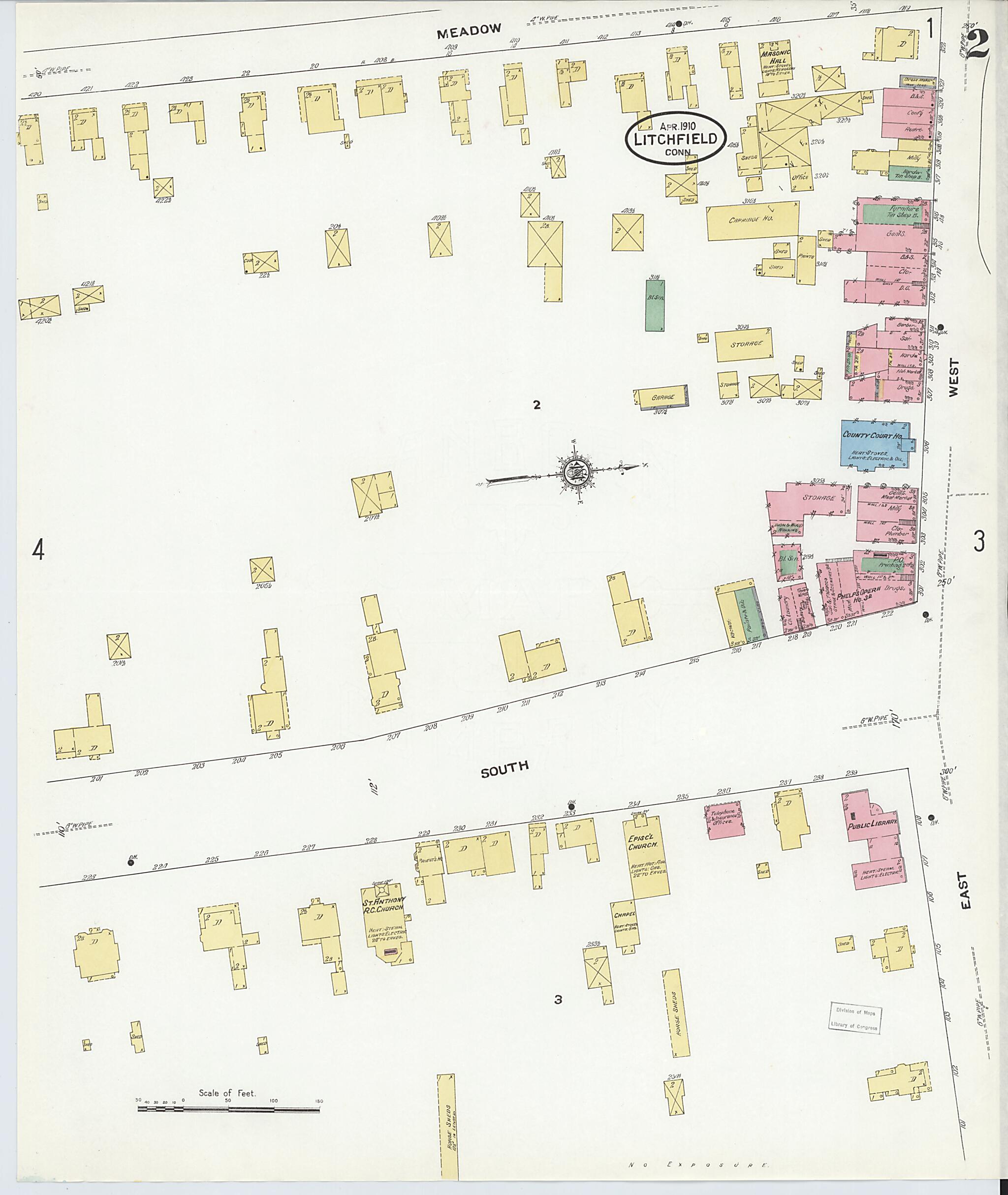 This old map of Litchfield, Litchfield County, Connecticut was created by Sanborn Map Company in 1910