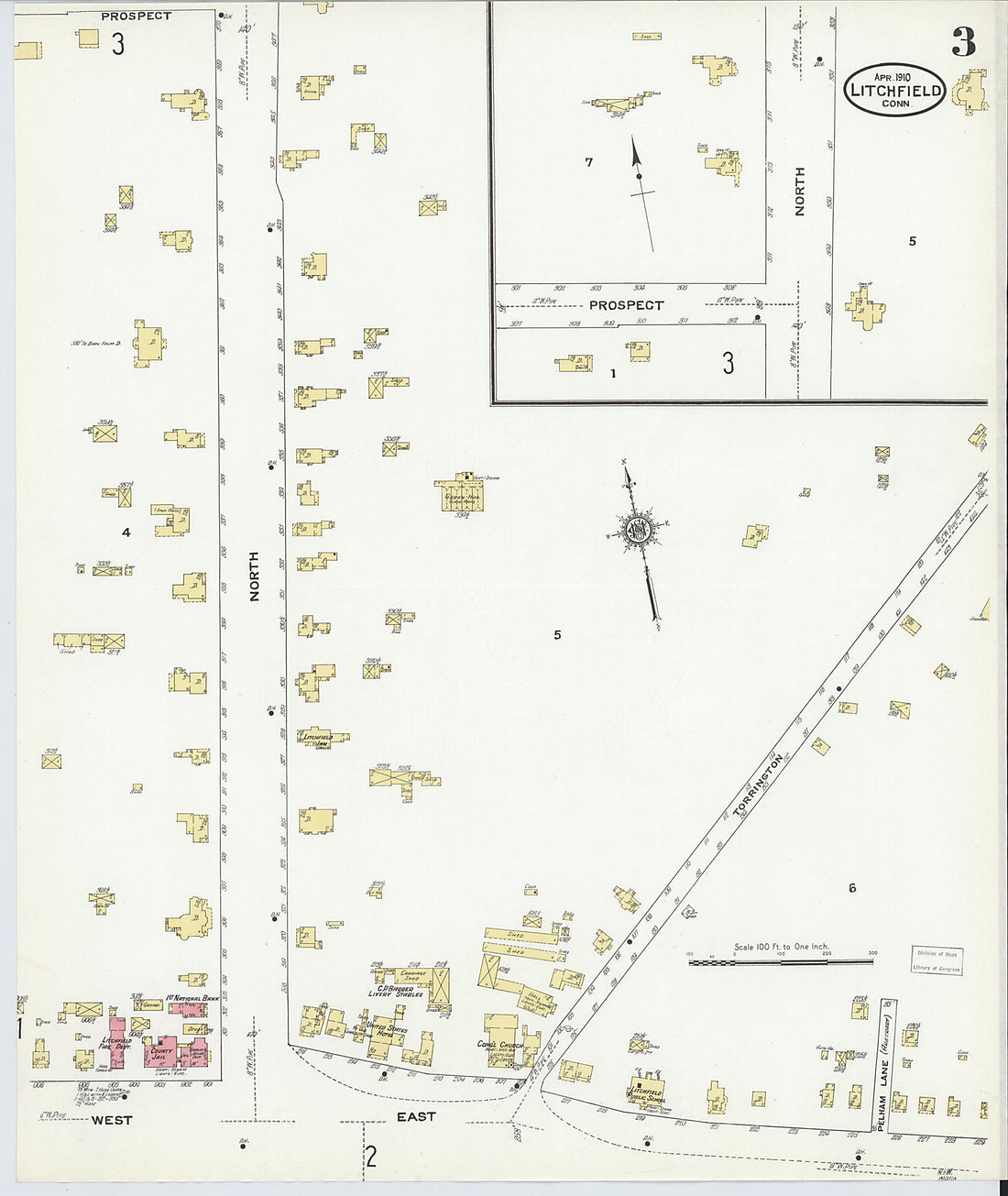 This old map of Litchfield, Litchfield County, Connecticut was created by Sanborn Map Company in 1910