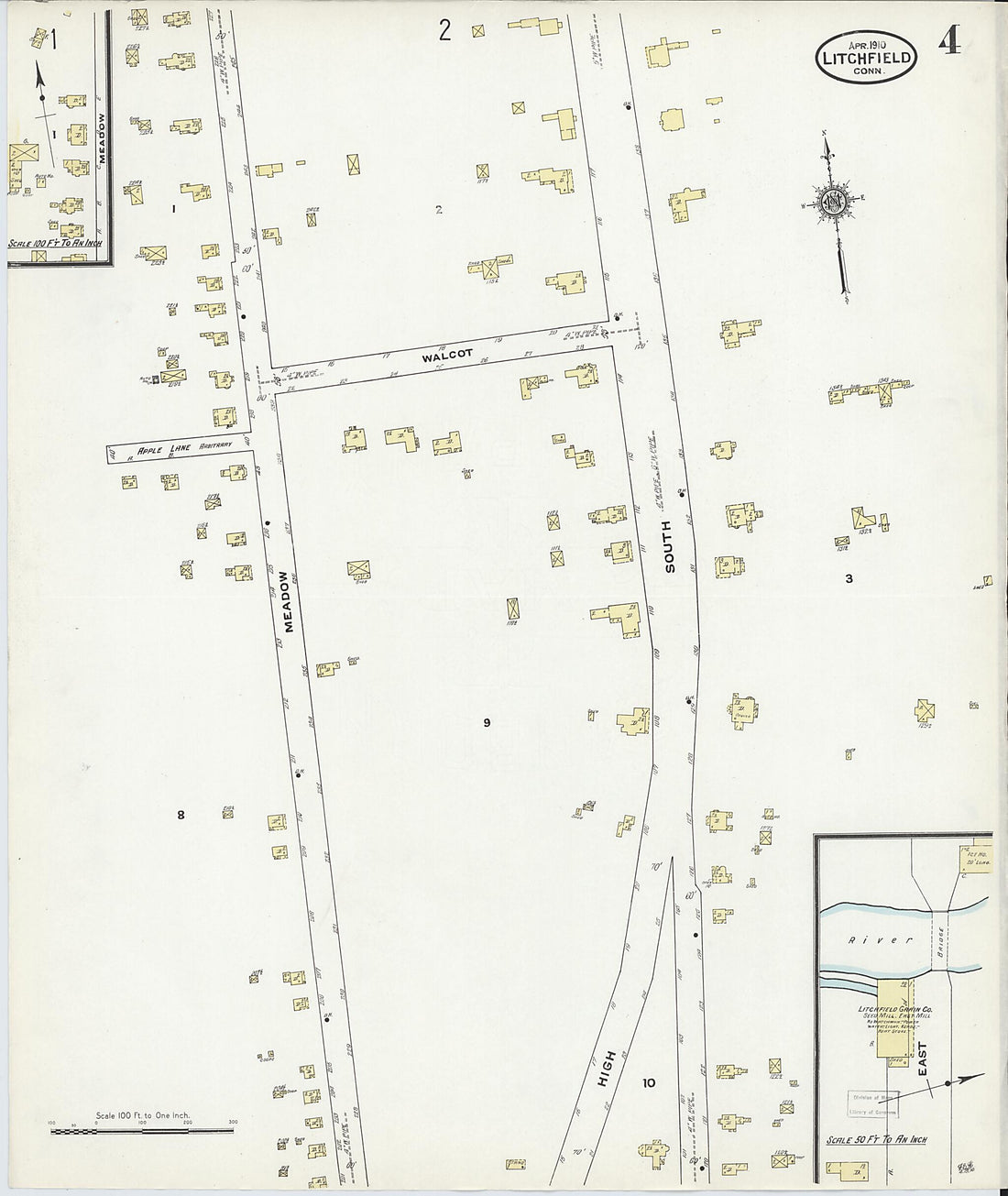 This old map of Litchfield, Litchfield County, Connecticut was created by Sanborn Map Company in 1910