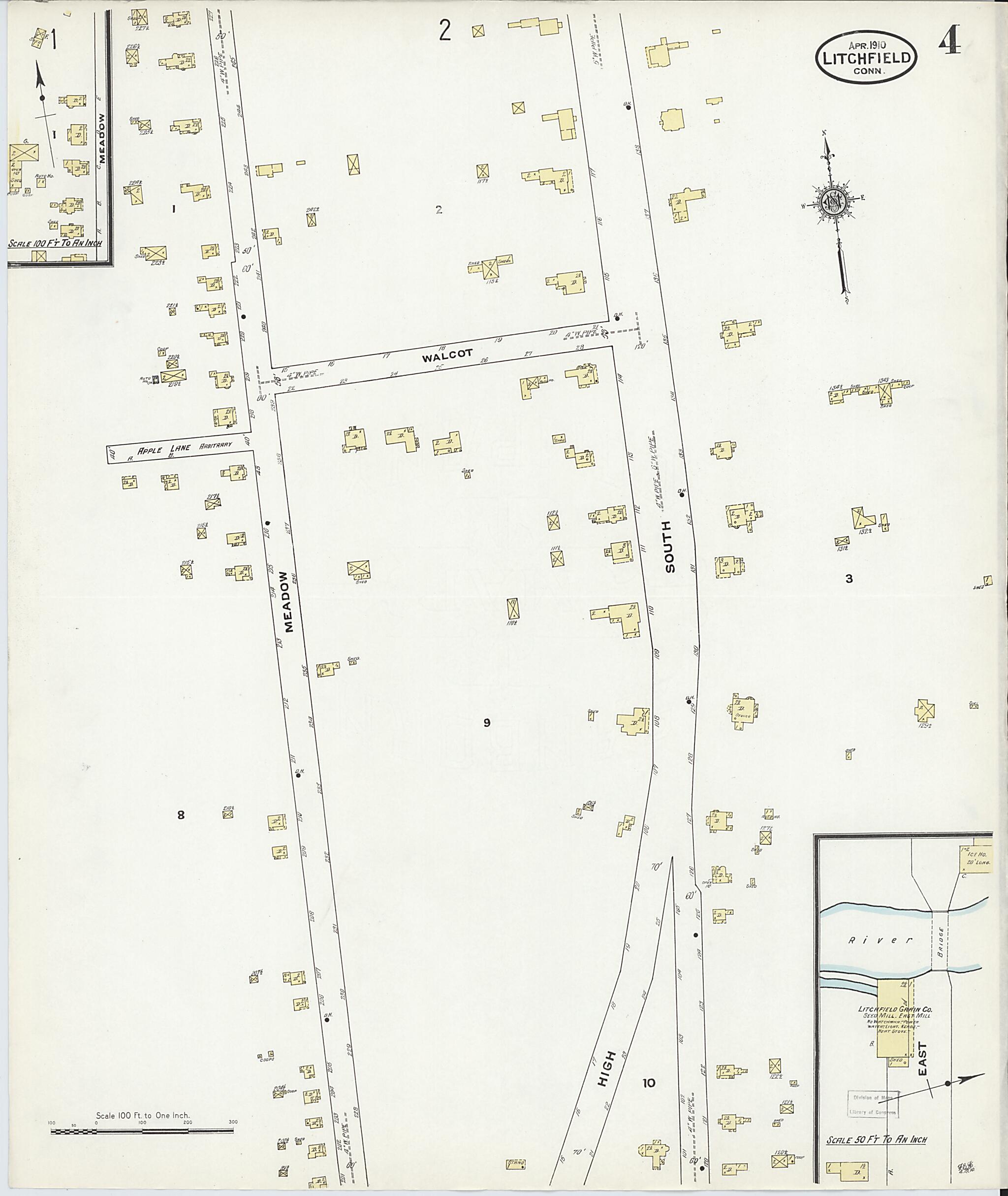 This old map of Litchfield, Litchfield County, Connecticut was created by Sanborn Map Company in 1910