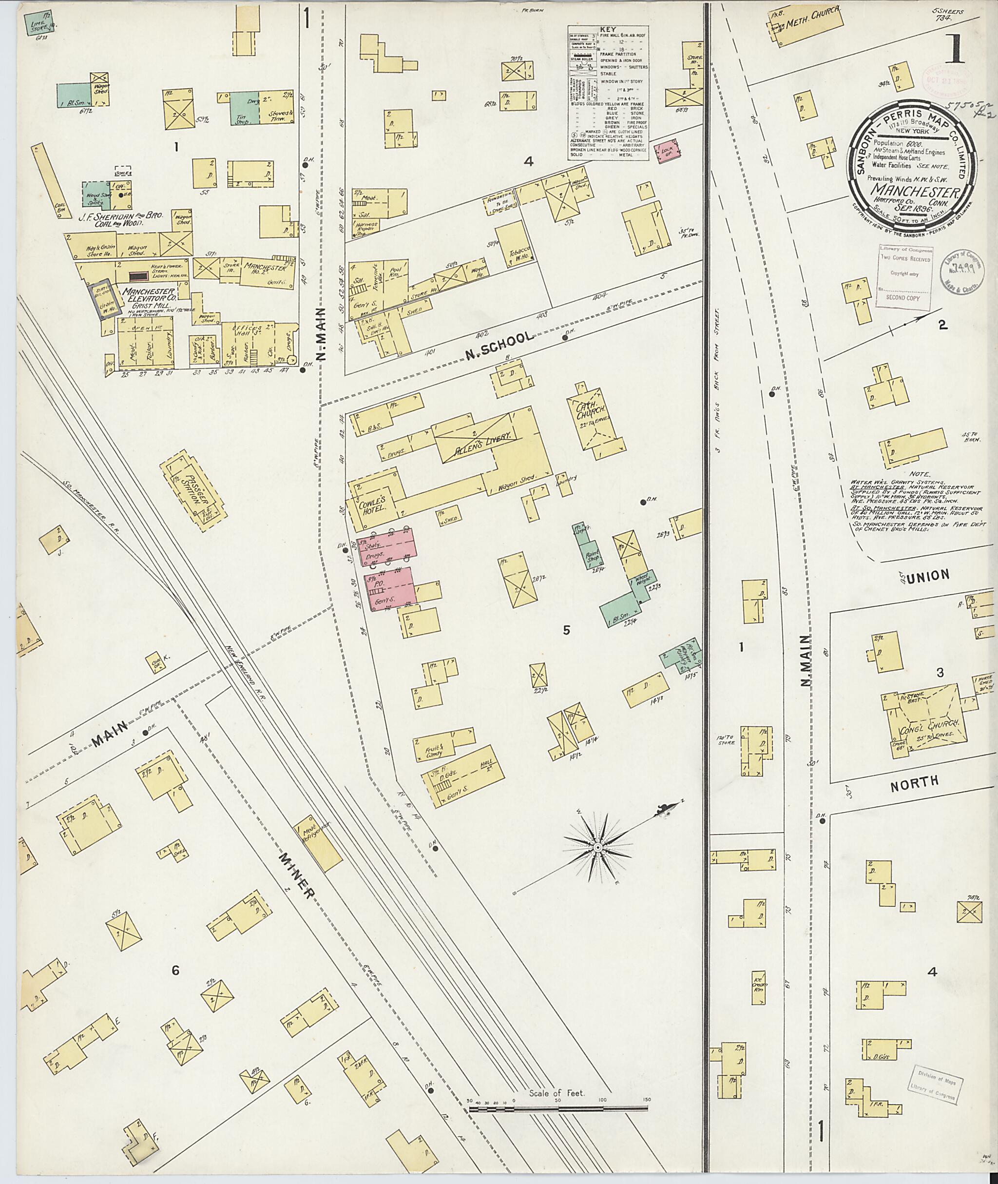 This old map of Manchester, Hartford County, Connecticut was created by Sanborn Map Company in 1896