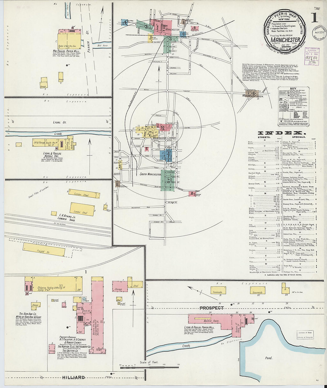 This old map of Manchester, Hartford County, Connecticut was created by Sanborn Map Company in 1901