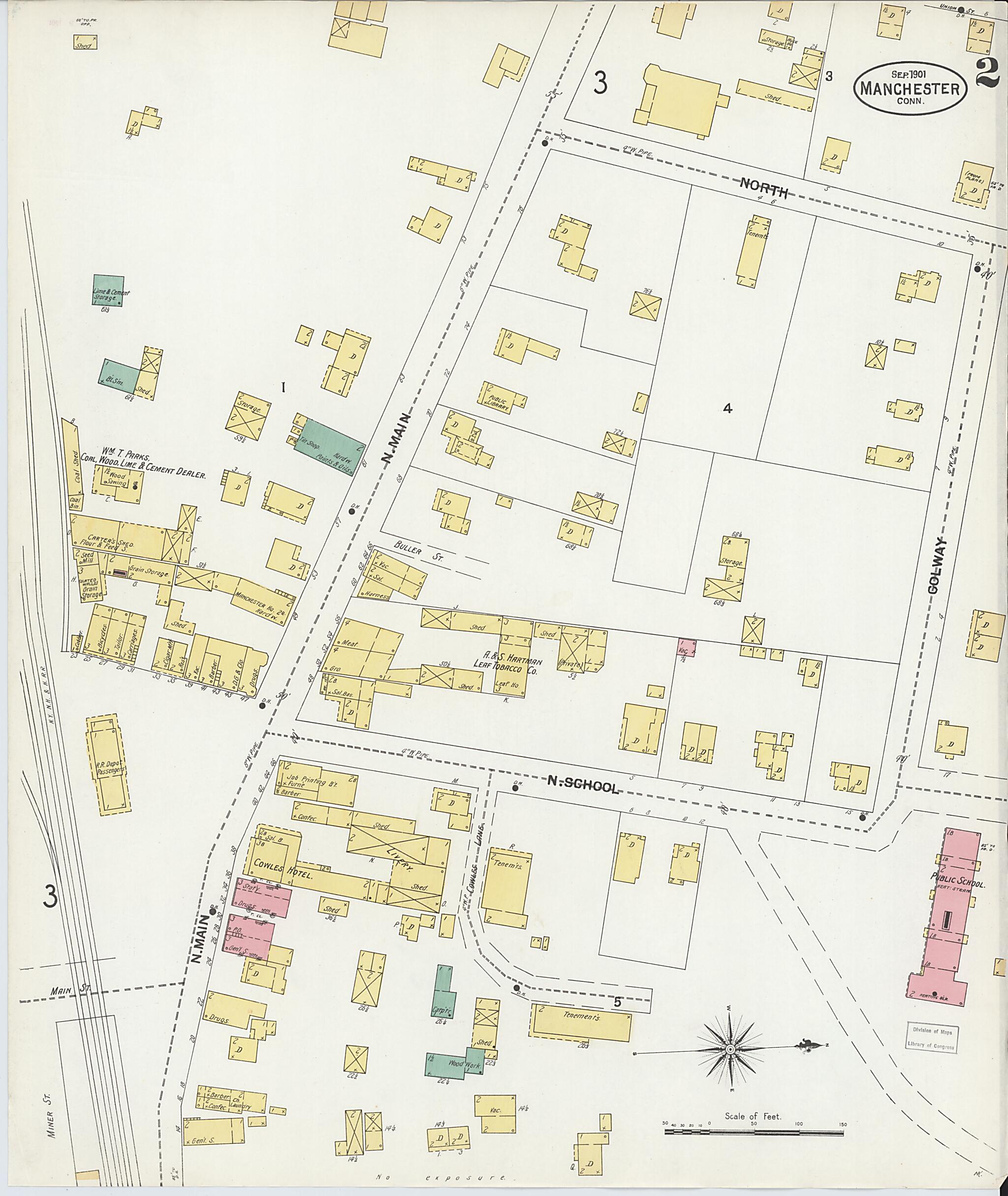 This old map of Manchester, Hartford County, Connecticut was created by Sanborn Map Company in 1901