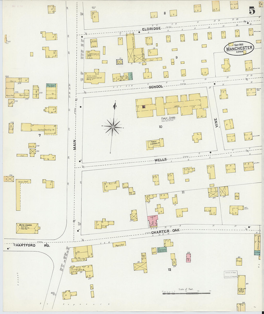 This old map of Manchester, Hartford County, Connecticut was created by Sanborn Map Company in 1901