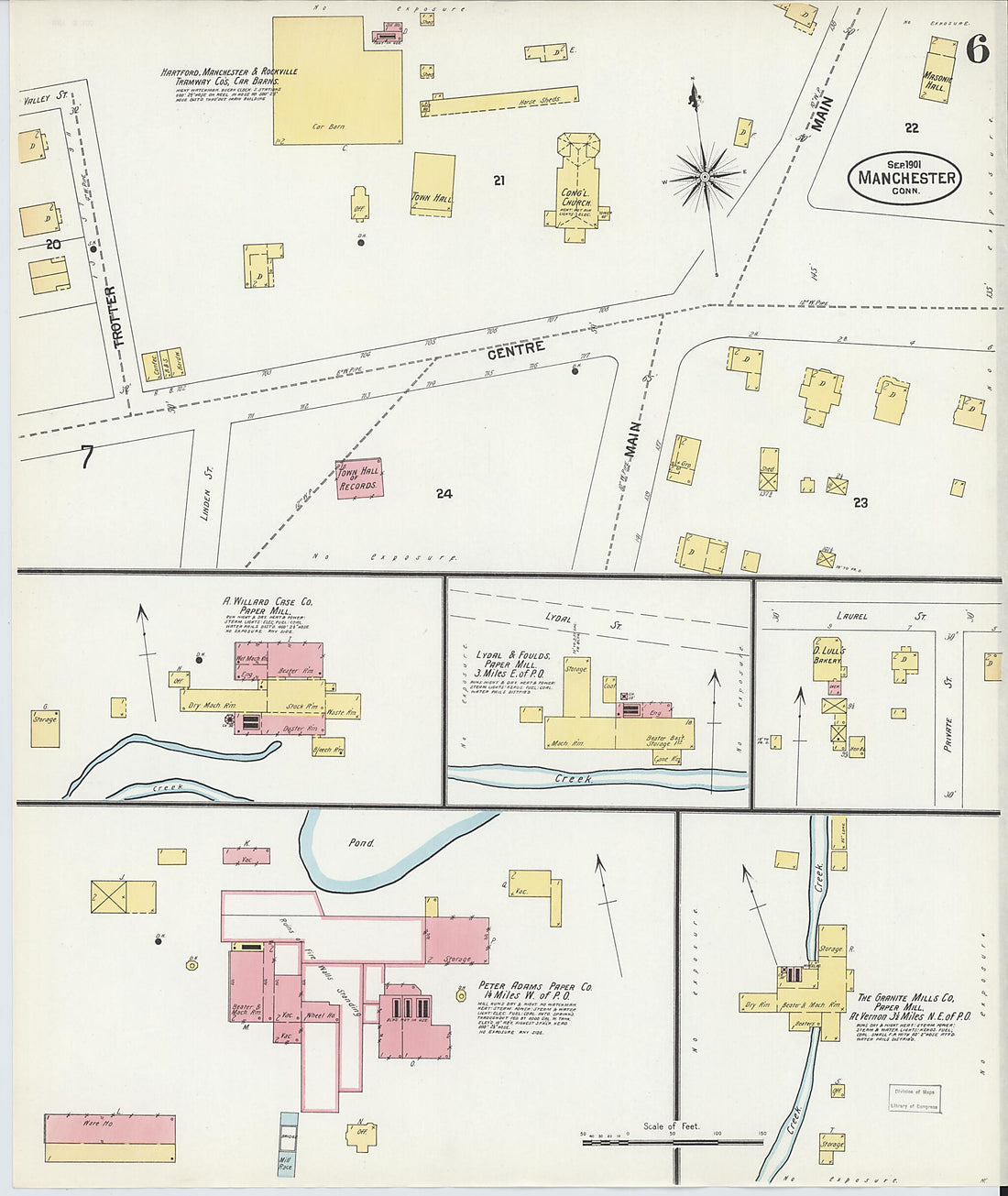 This old map of Manchester, Hartford County, Connecticut was created by Sanborn Map Company in 1901