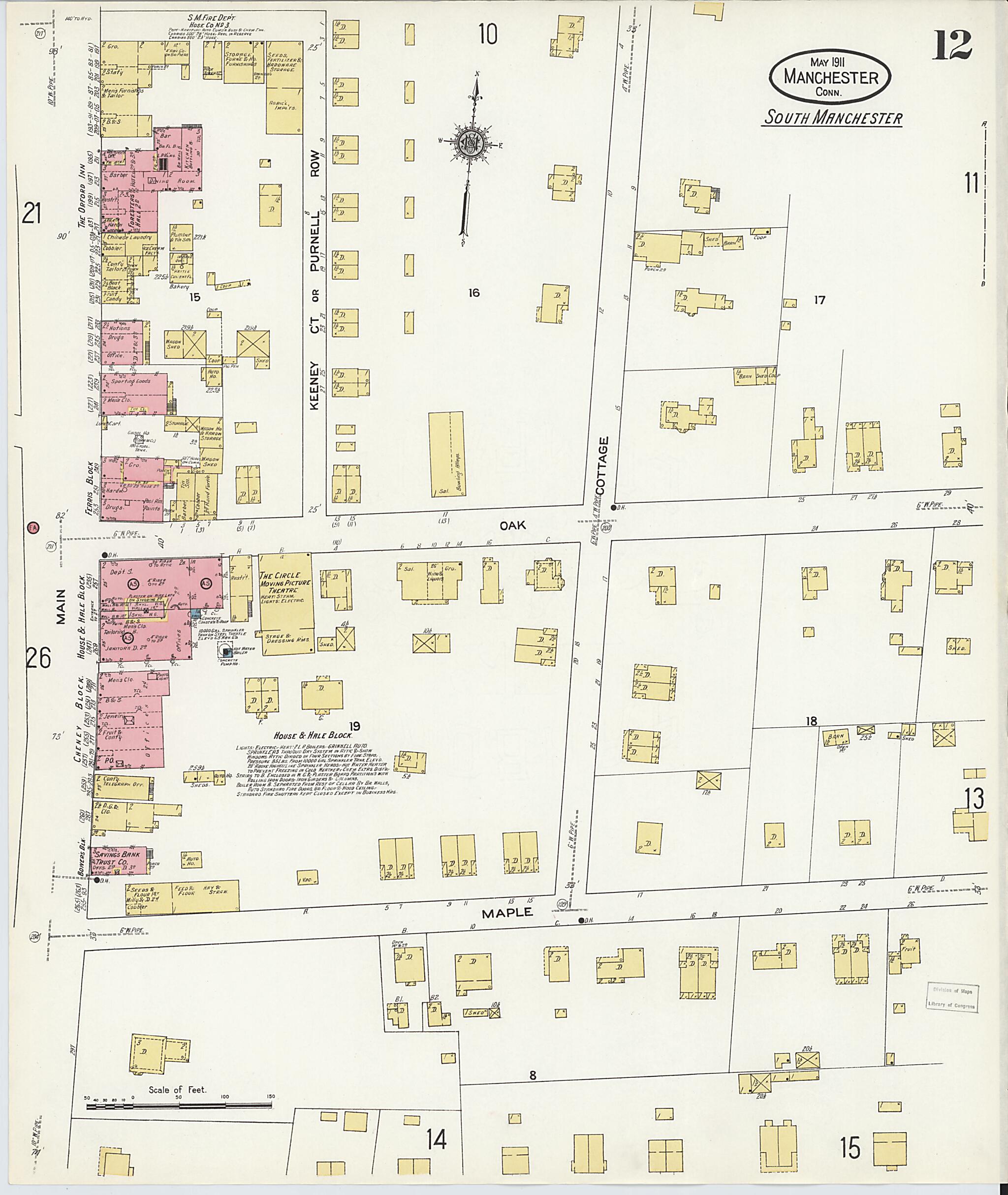 This old map of Manchester, Hartford County, Connecticut was created by Sanborn Map Company in 1911