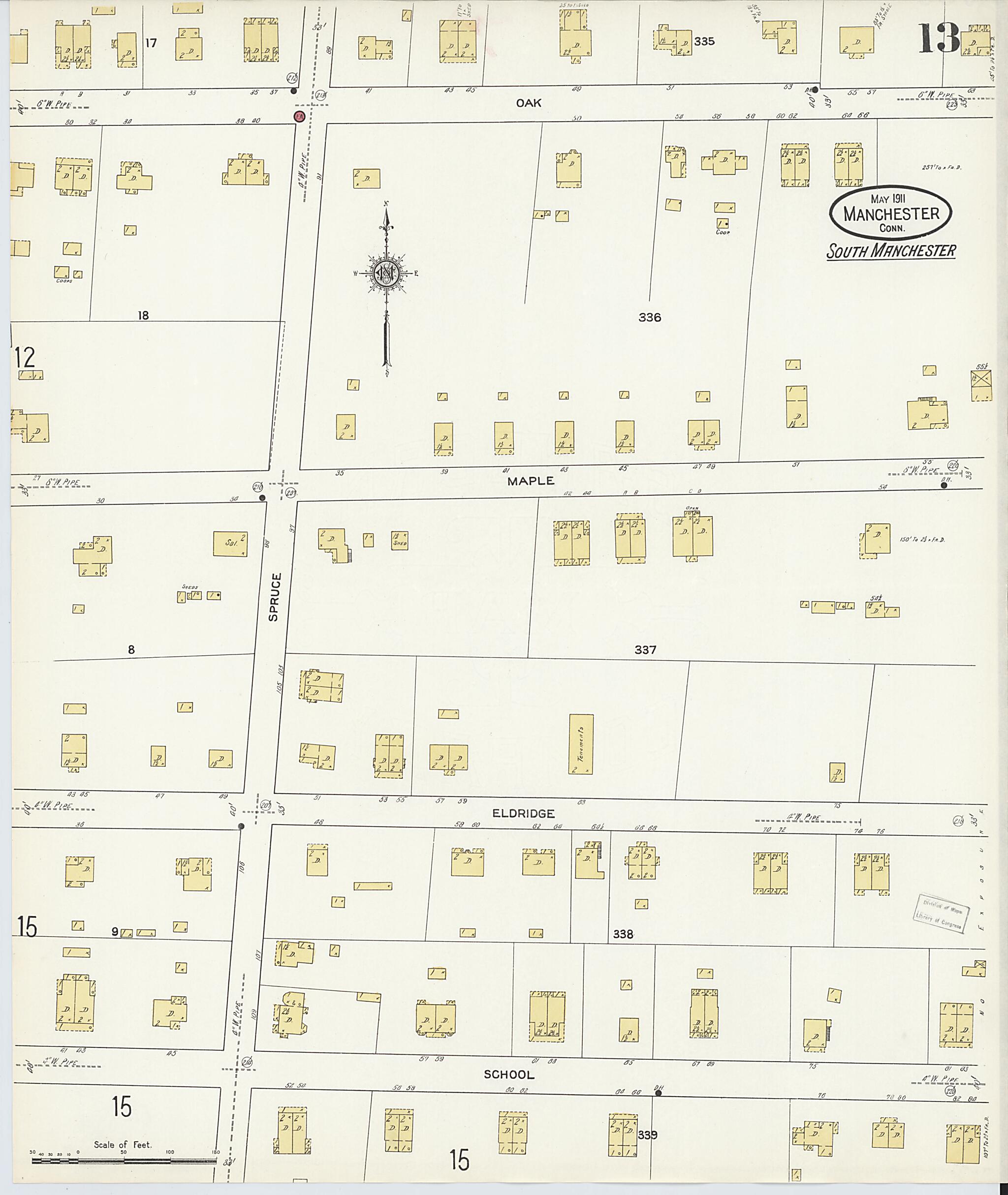 This old map of Manchester, Hartford County, Connecticut was created by Sanborn Map Company in 1911