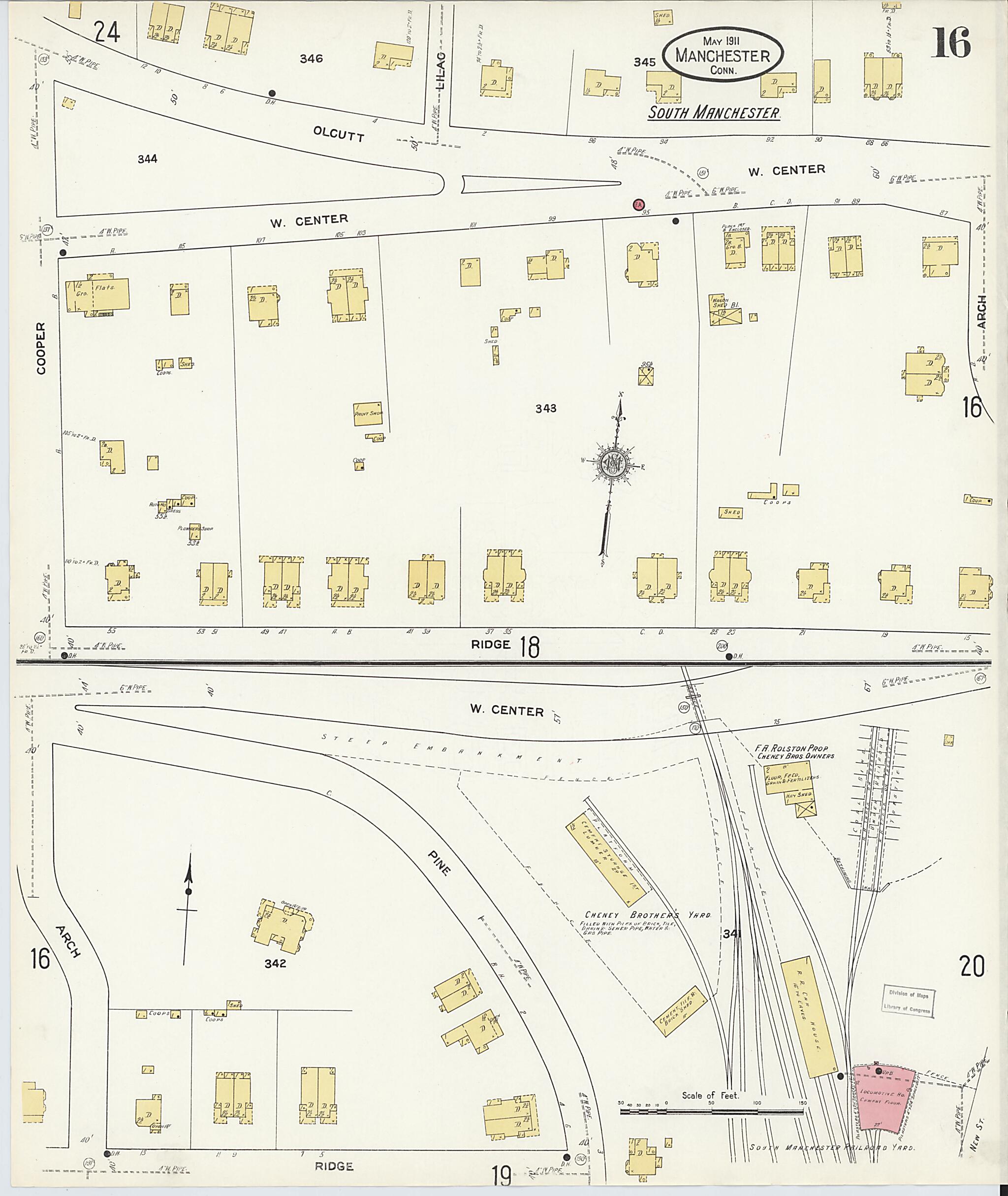 This old map of Manchester, Hartford County, Connecticut was created by Sanborn Map Company in 1911