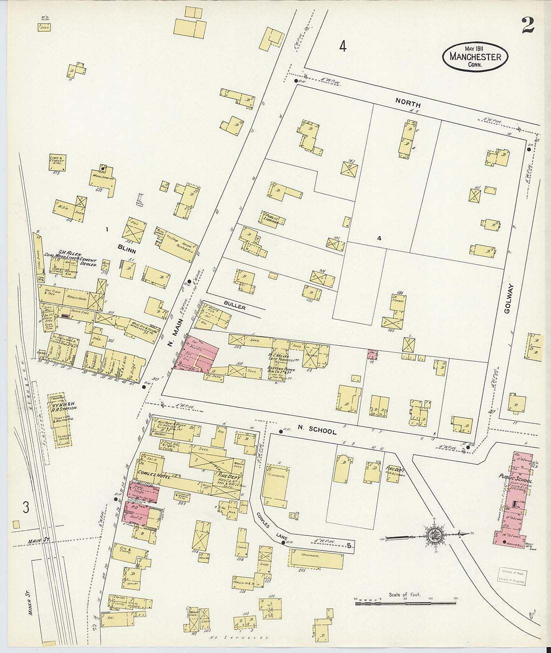 This old map of Manchester, Hartford County, Connecticut was created by Sanborn Map Company in 1911