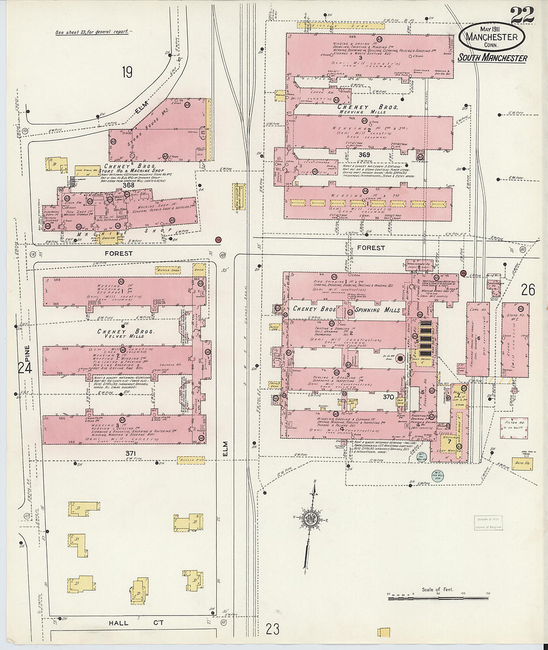 This old map of Manchester, Hartford County, Connecticut was created by Sanborn Map Company in 1911