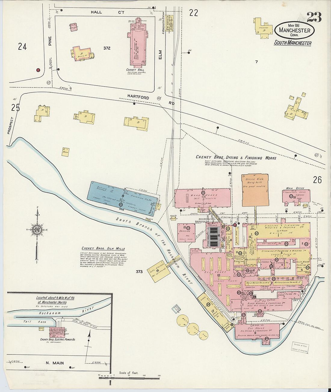 This old map of Manchester, Hartford County, Connecticut was created by Sanborn Map Company in 1911