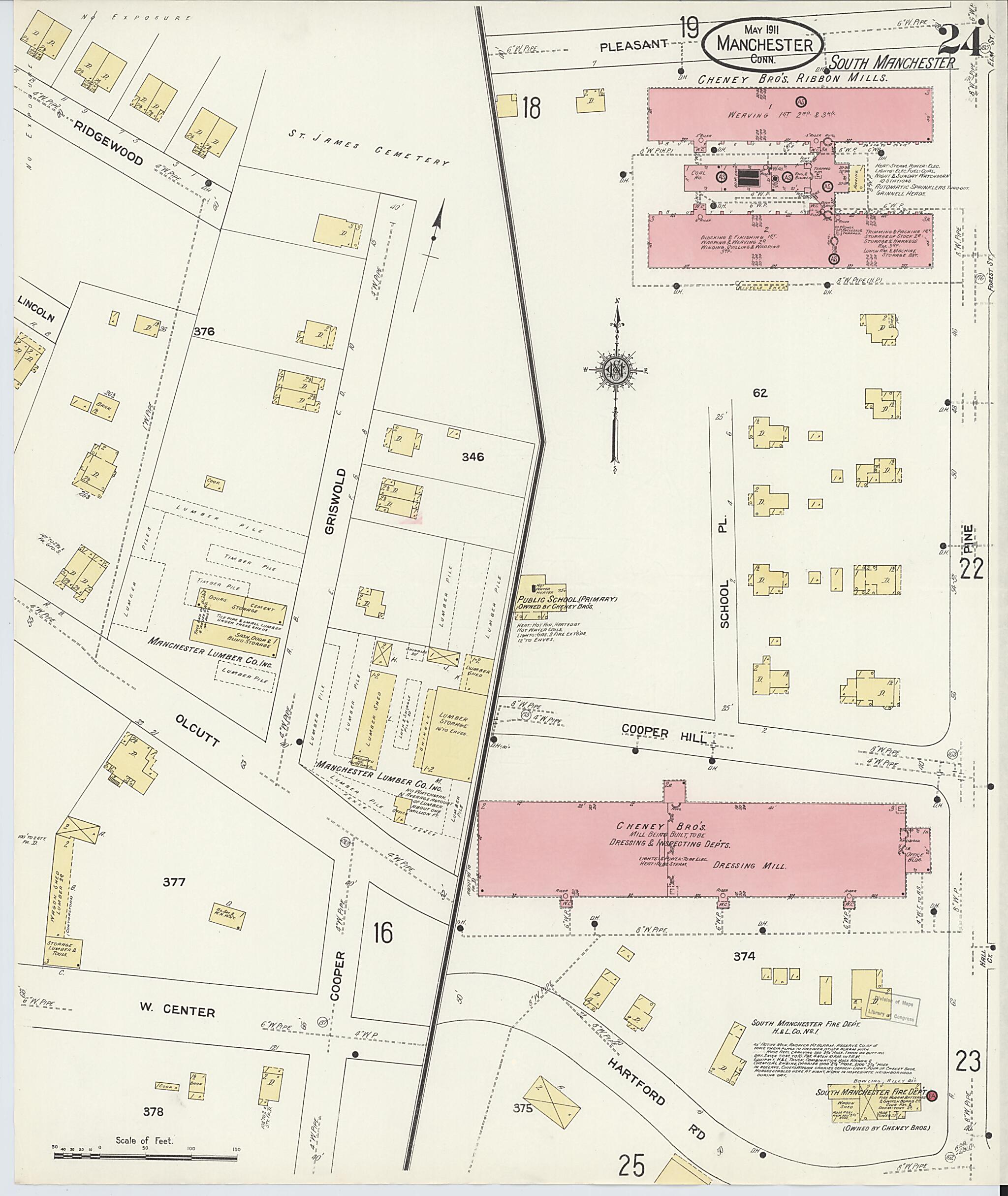 This old map of Manchester, Hartford County, Connecticut was created by Sanborn Map Company in 1911