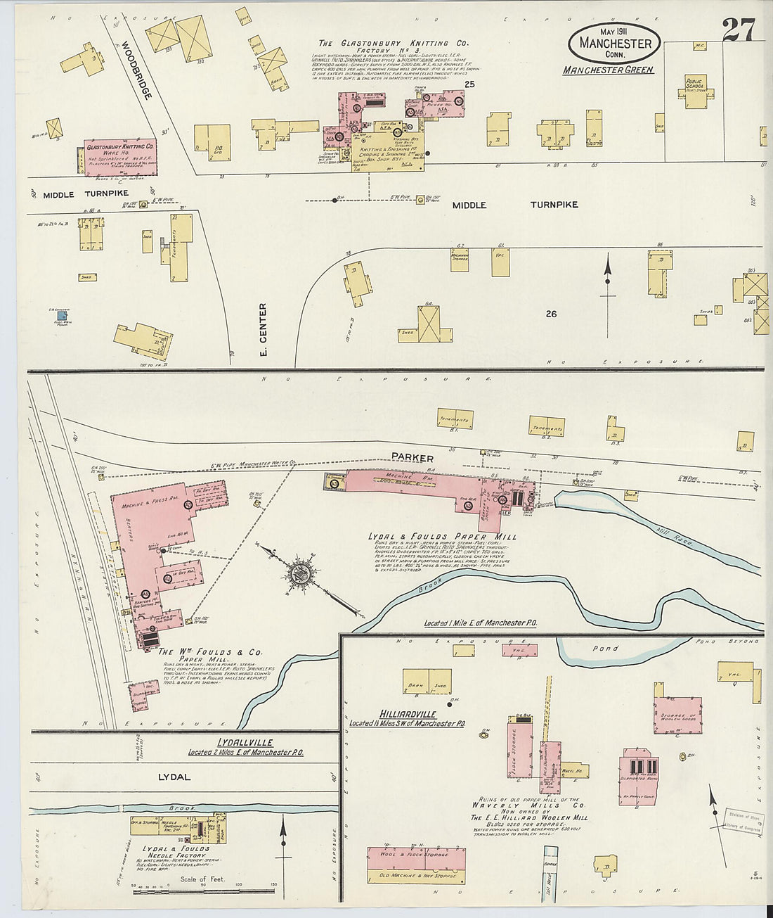This old map of Manchester, Hartford County, Connecticut was created by Sanborn Map Company in 1911
