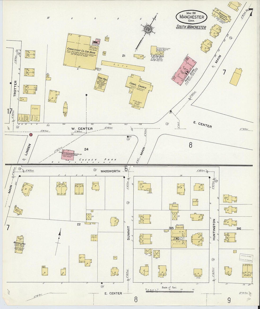 This old map of Manchester, Hartford County, Connecticut was created by Sanborn Map Company in 1911