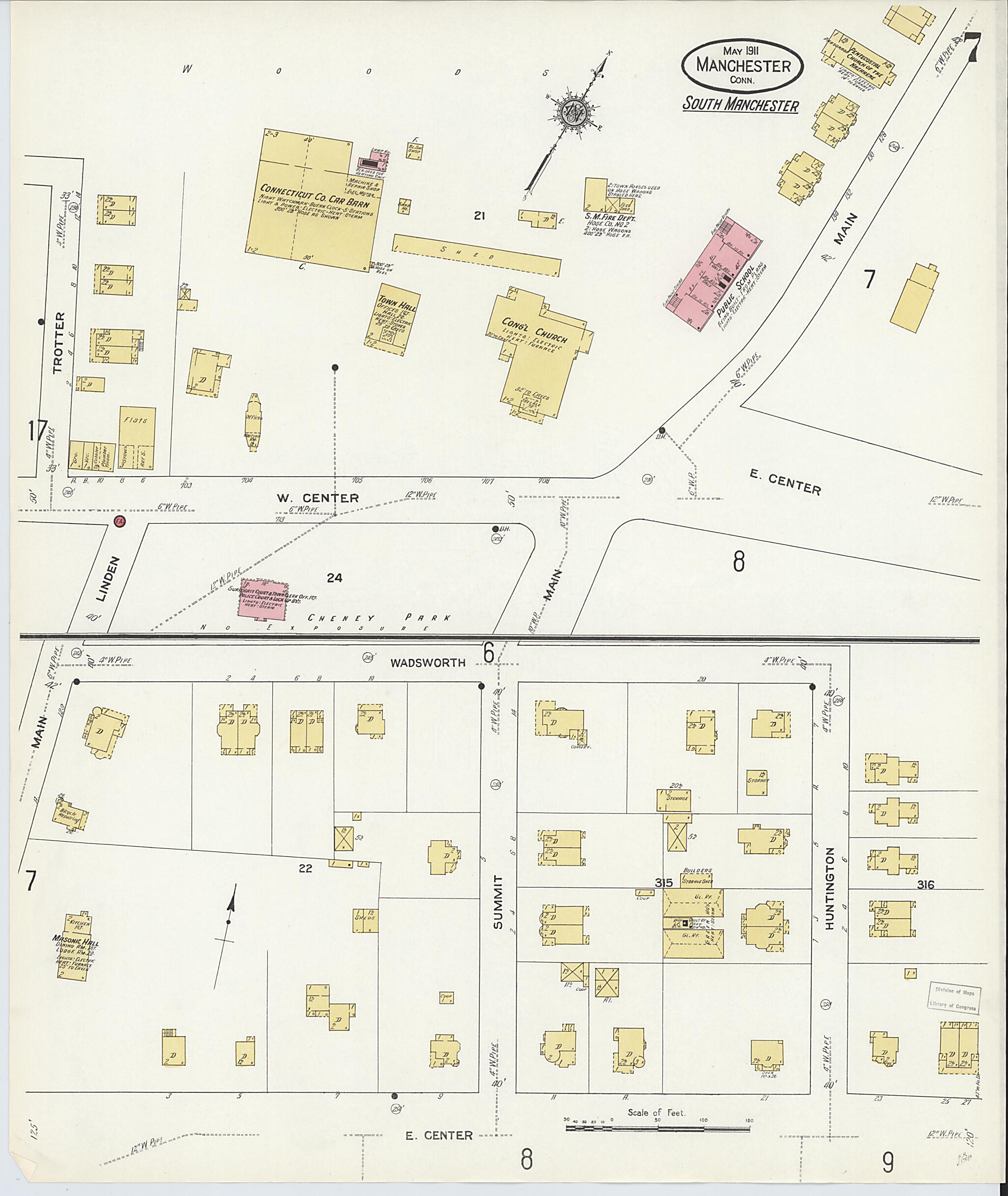 This old map of Manchester, Hartford County, Connecticut was created by Sanborn Map Company in 1911