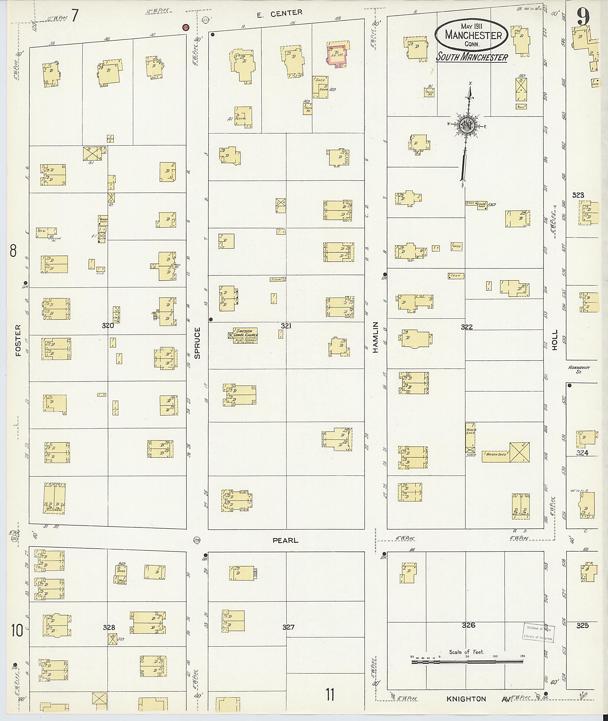 This old map of Manchester, Hartford County, Connecticut was created by Sanborn Map Company in 1911