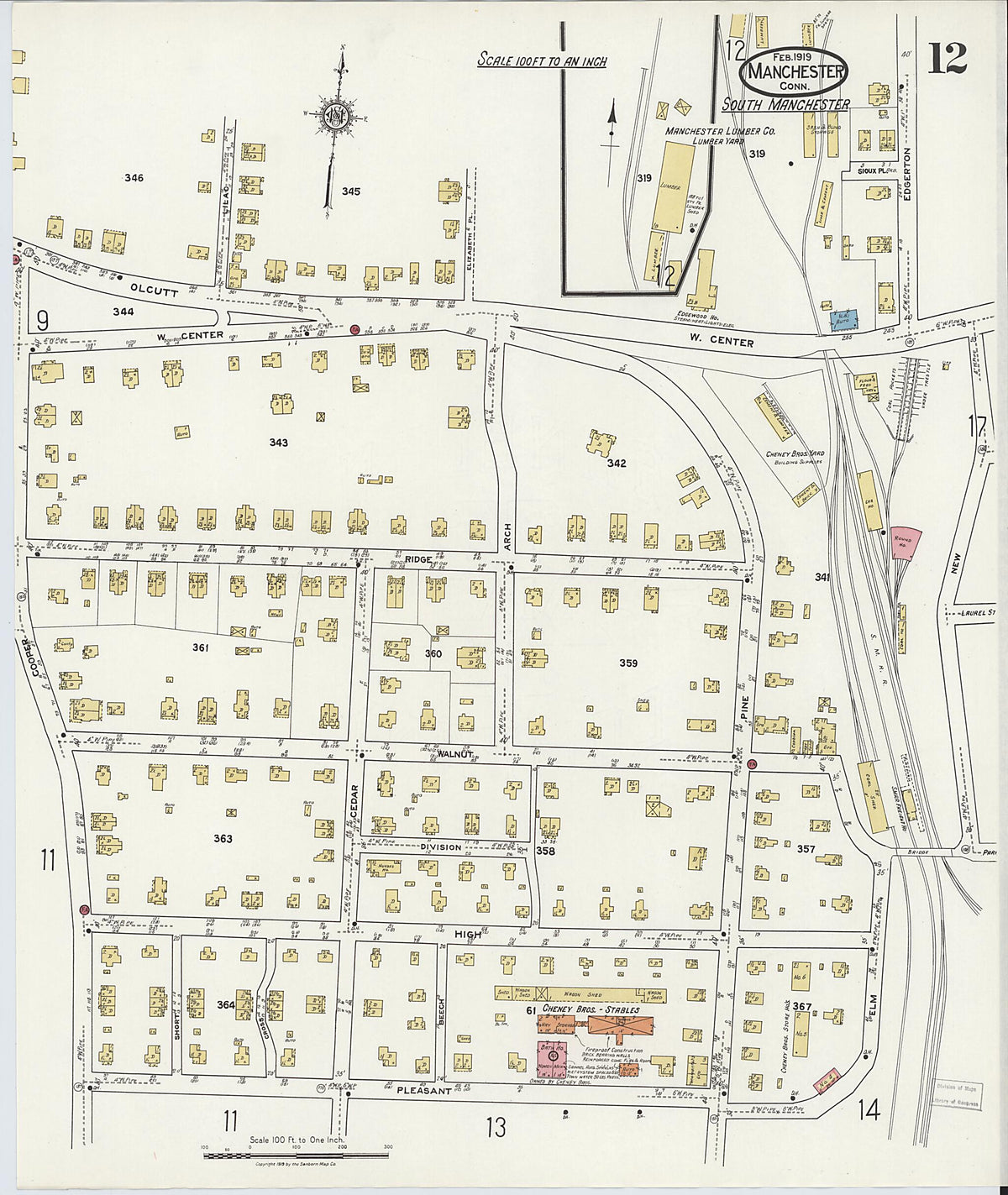 Manchester, Hartford County, Connecticut 1919 (Sheet 12 of 25) by Relic Map Company