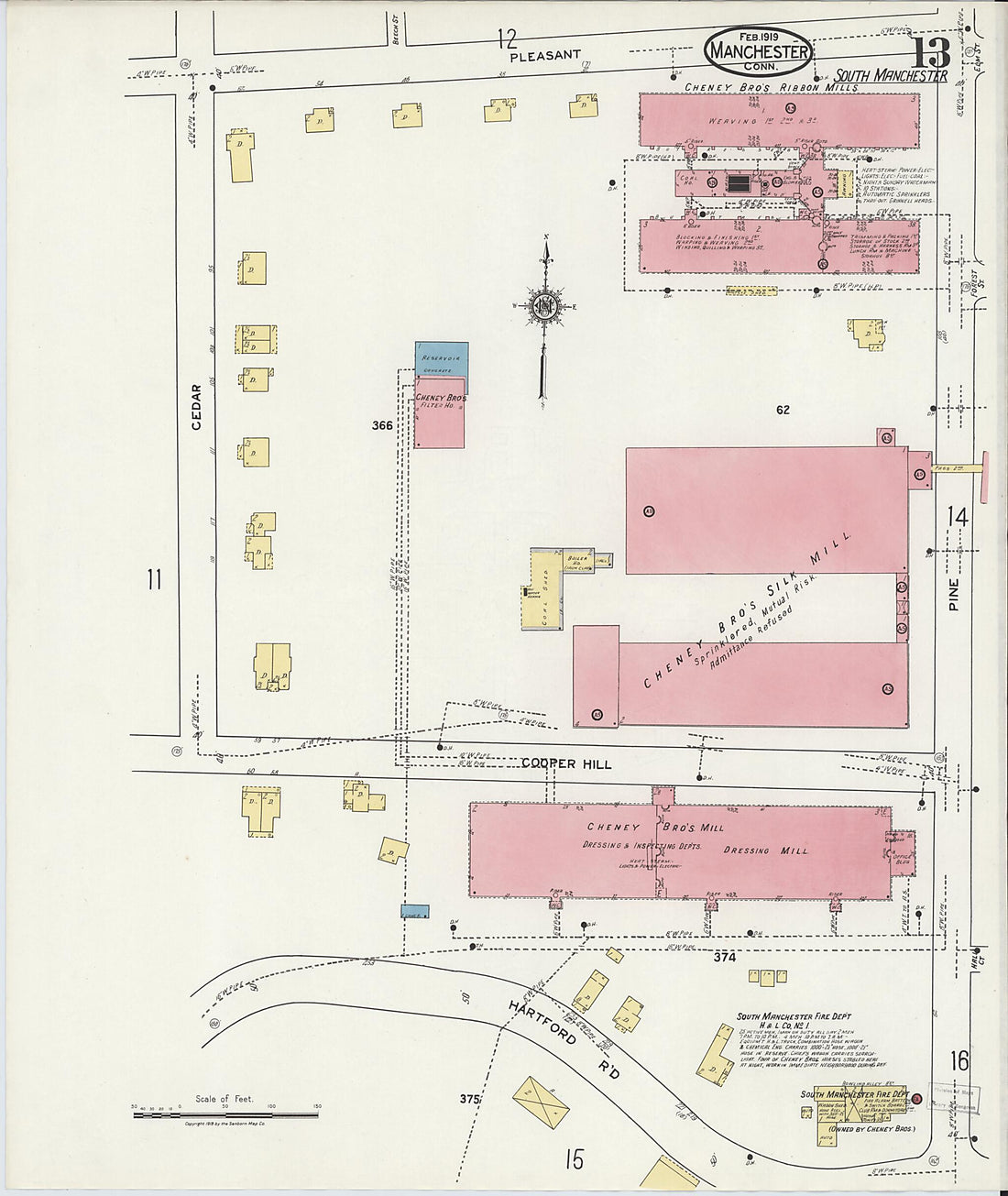 This old map of Manchester, Hartford County, Connecticut was created by Sanborn Map Company in 1919