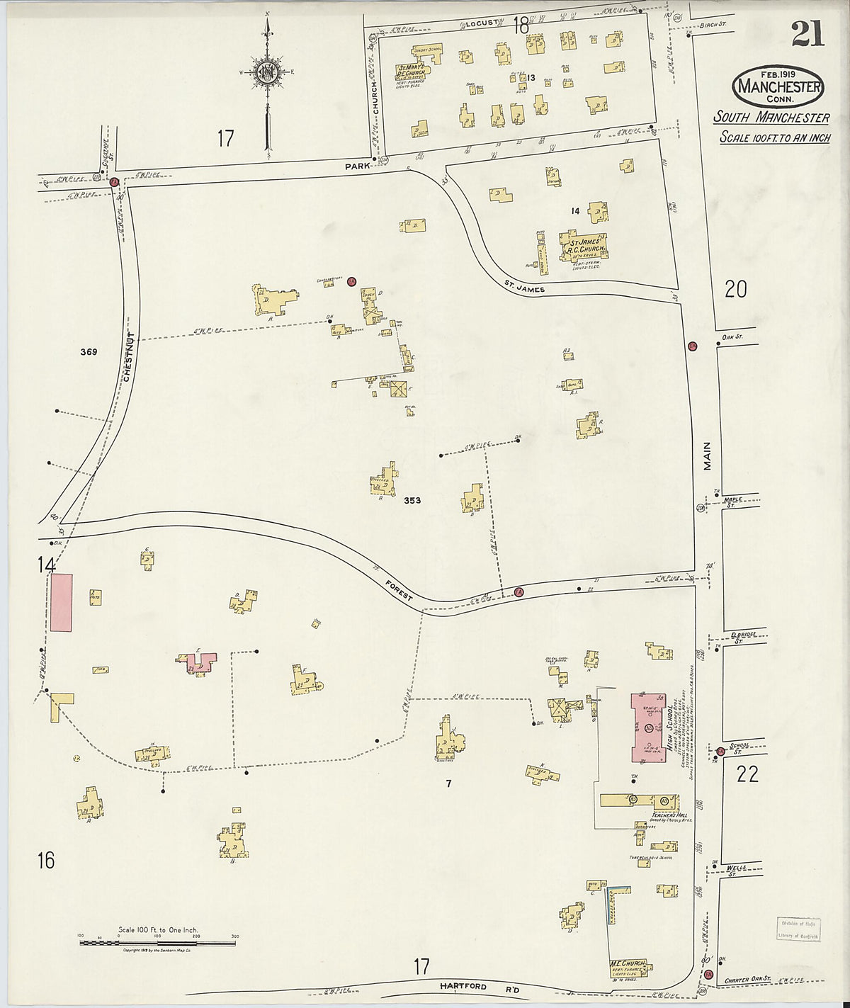 Manchester, Hartford County, Connecticut 1919 (Sheet 21 of 25) by Relic Map Company