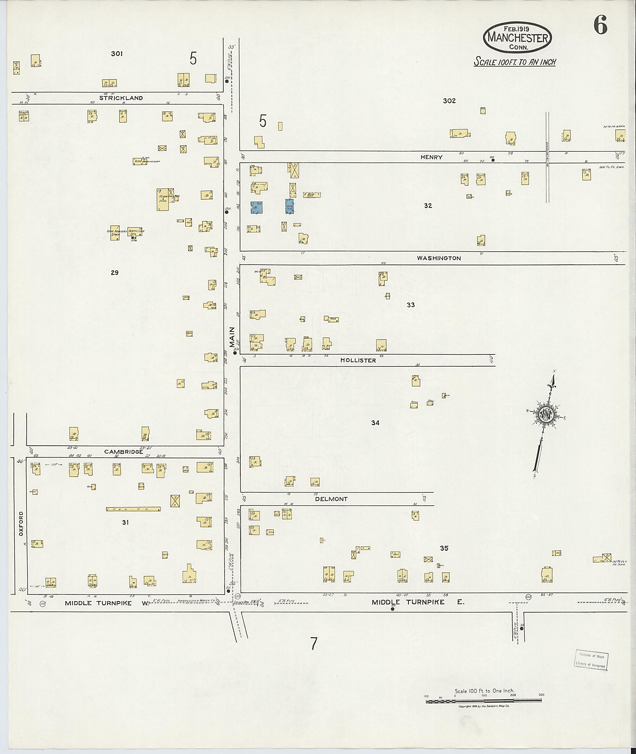 This old map of Manchester, Hartford County, Connecticut was created by Sanborn Map Company in 1919