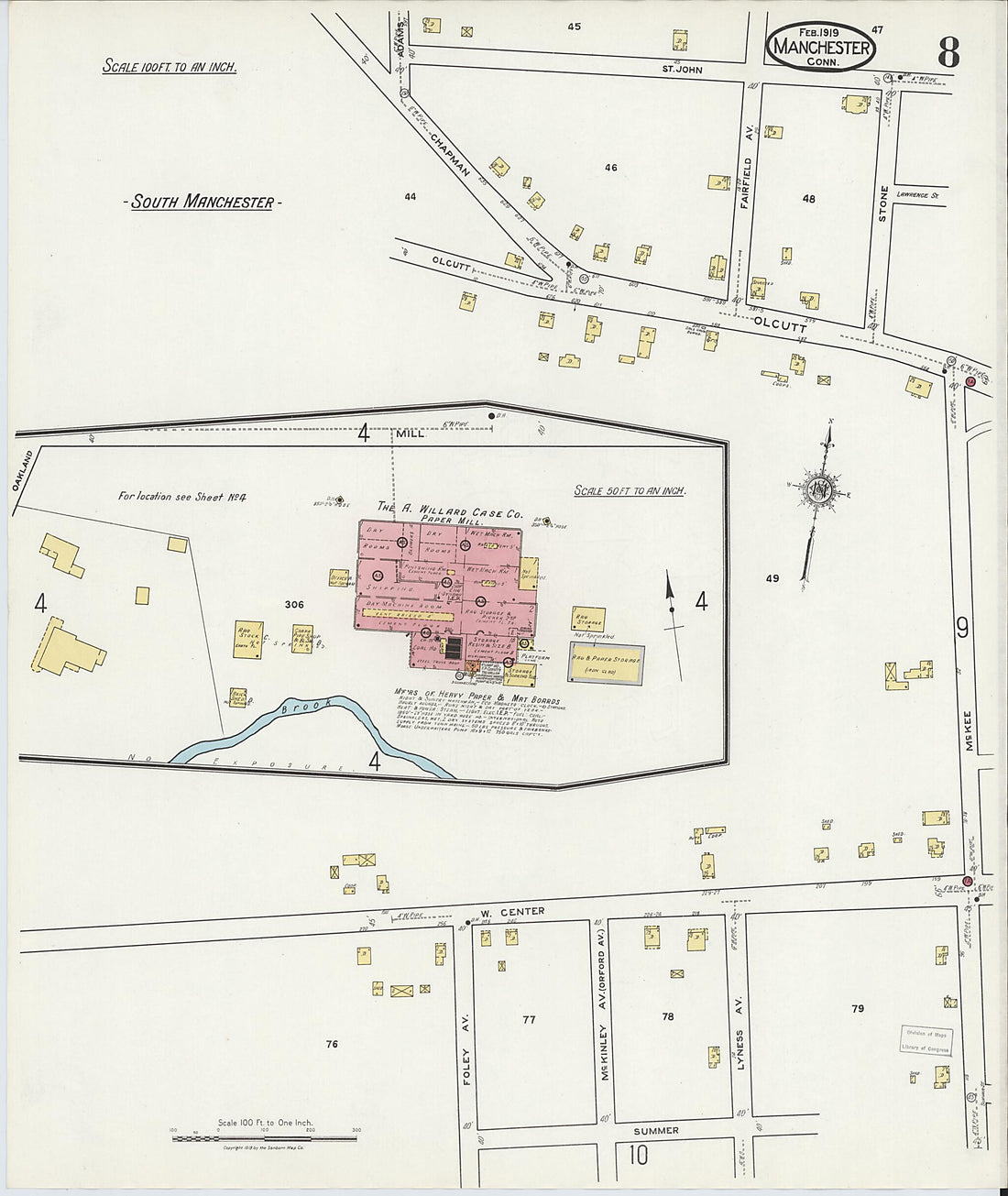 This old map of Manchester, Hartford County, Connecticut was created by Sanborn Map Company in 1919