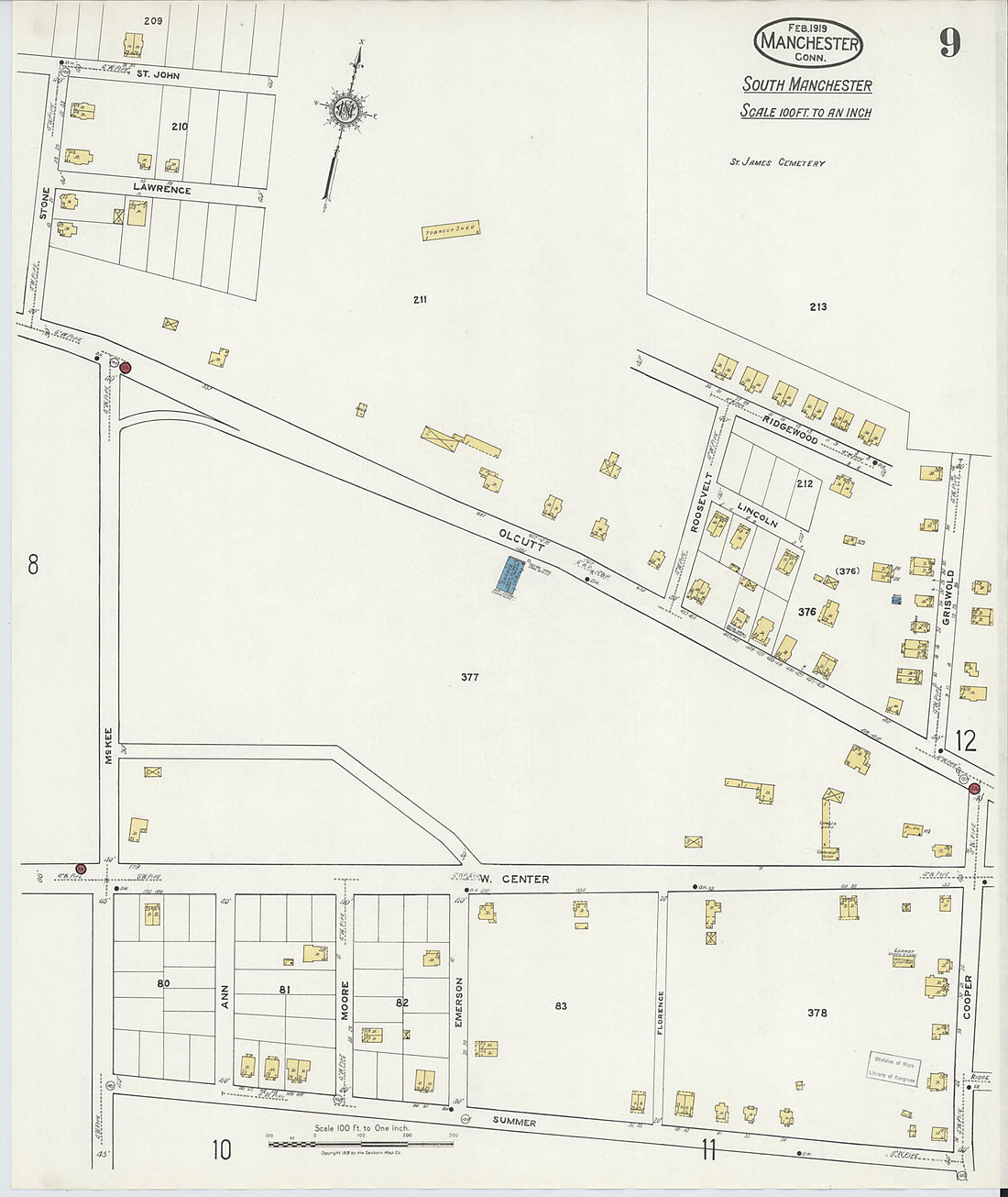 This old map of Manchester, Hartford County, Connecticut was created by Sanborn Map Company in 1919