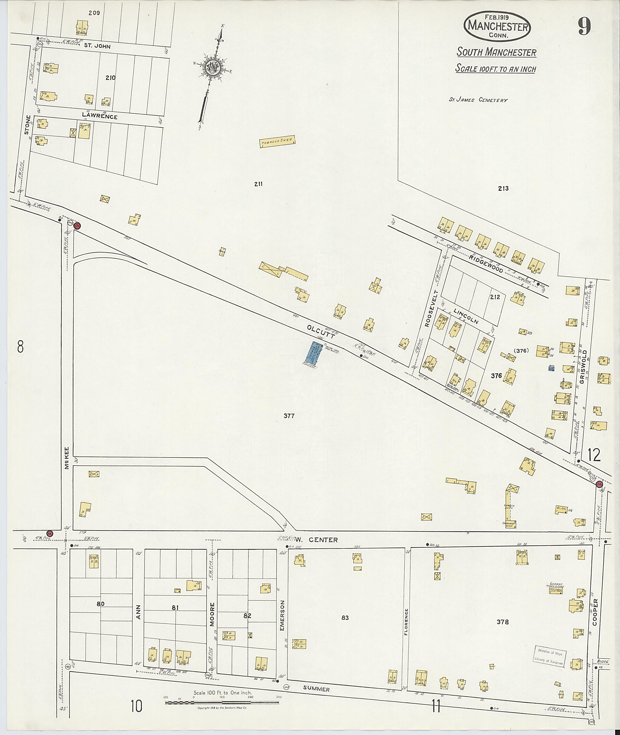 This old map of Manchester, Hartford County, Connecticut was created by Sanborn Map Company in 1919