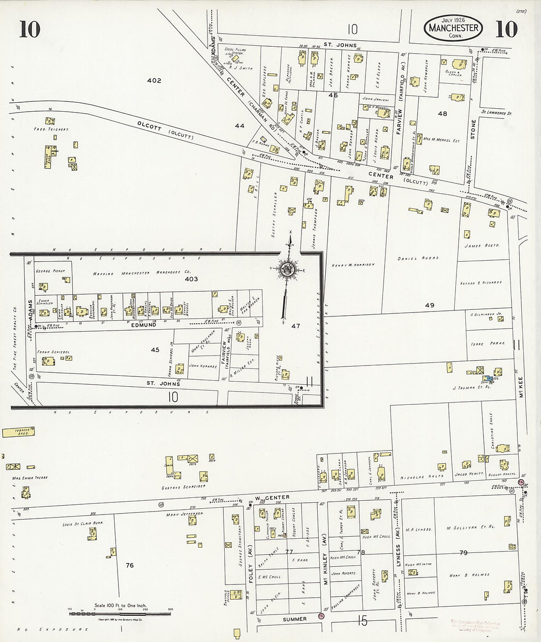 This old map of Manchester Green, Hartford County, Connecticut was created by Sanborn Map Company in 1926