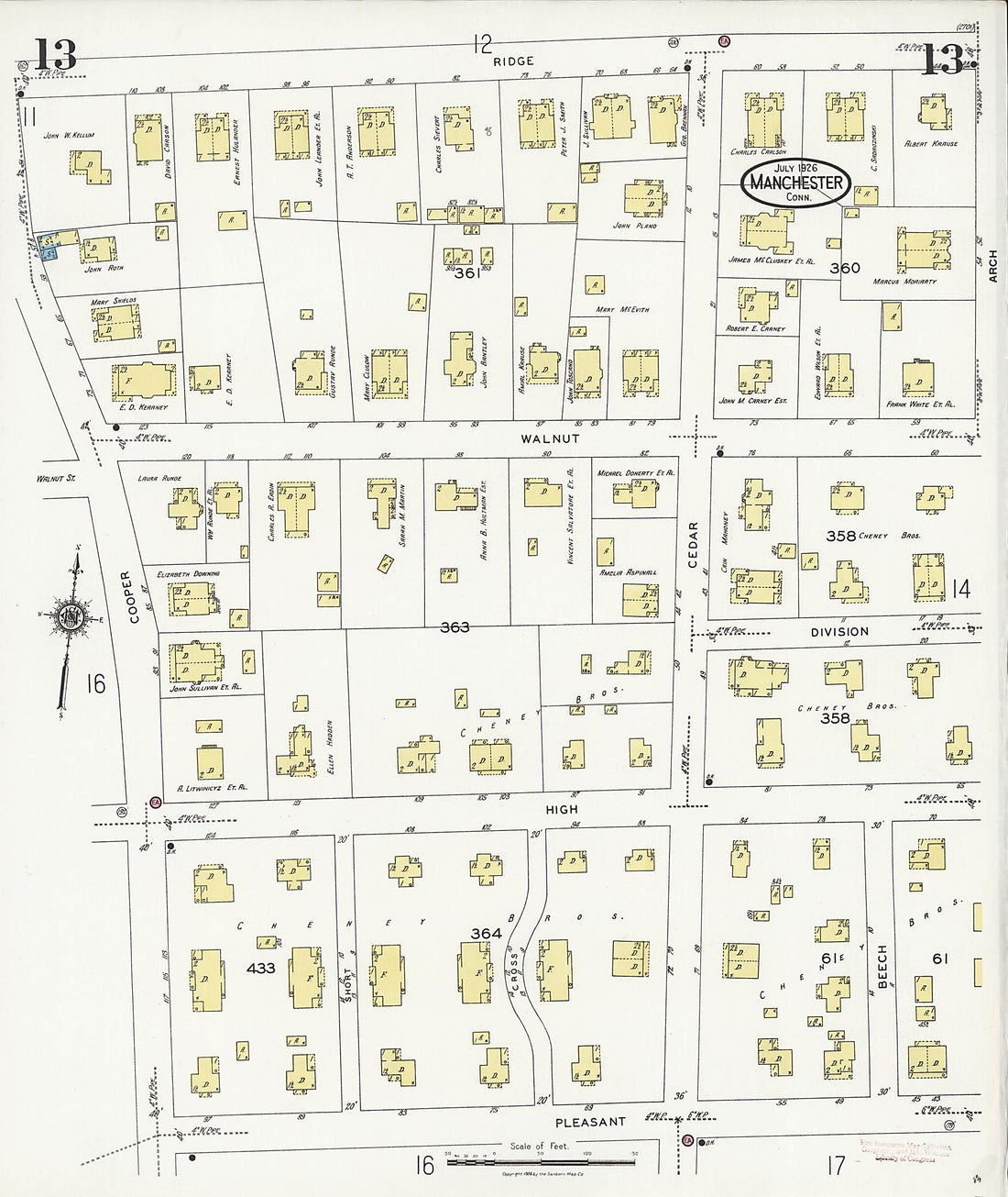 This old map of Manchester Green, Hartford County, Connecticut was created by Sanborn Map Company in 1926