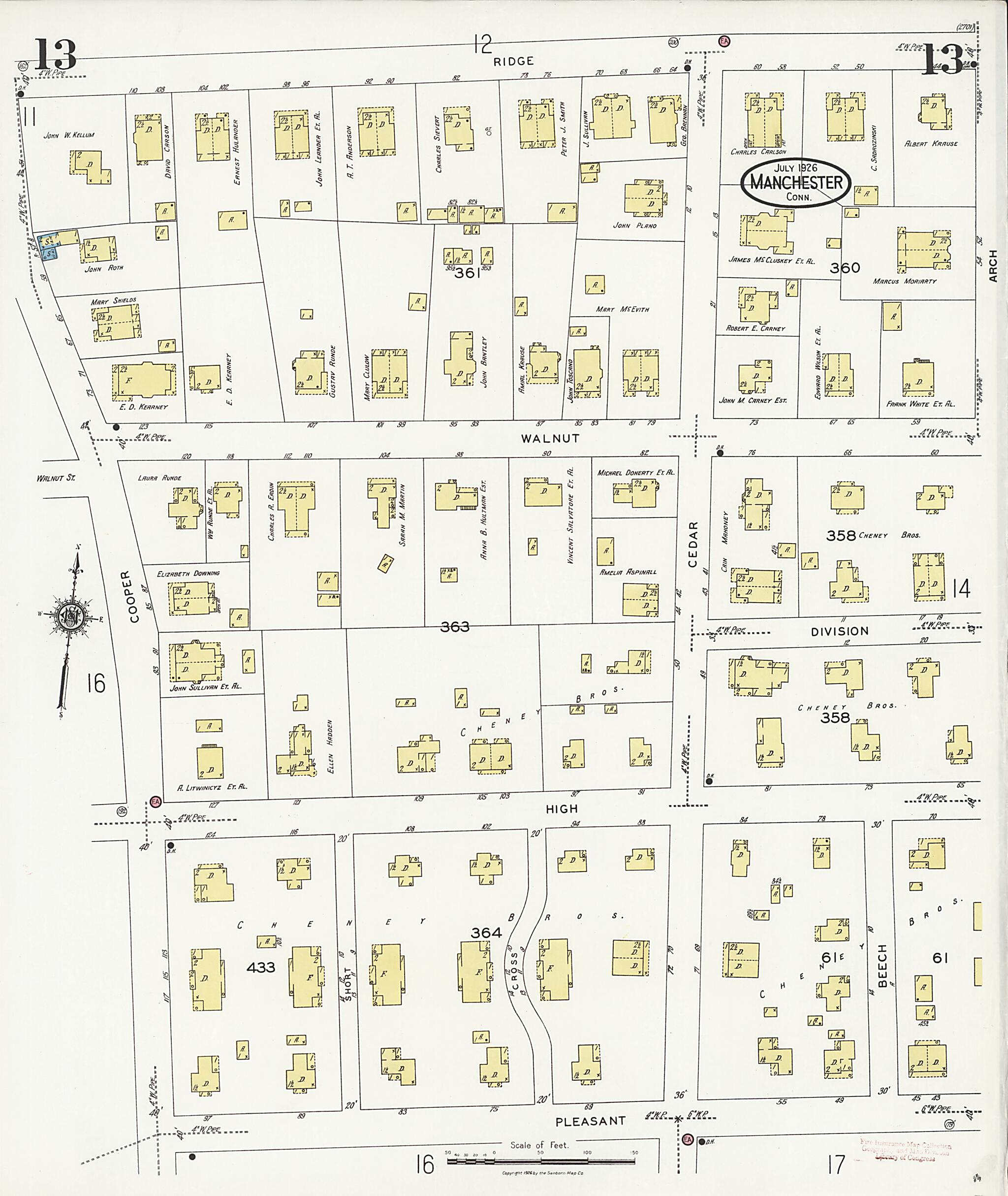 This old map of Manchester Green, Hartford County, Connecticut was created by Sanborn Map Company in 1926