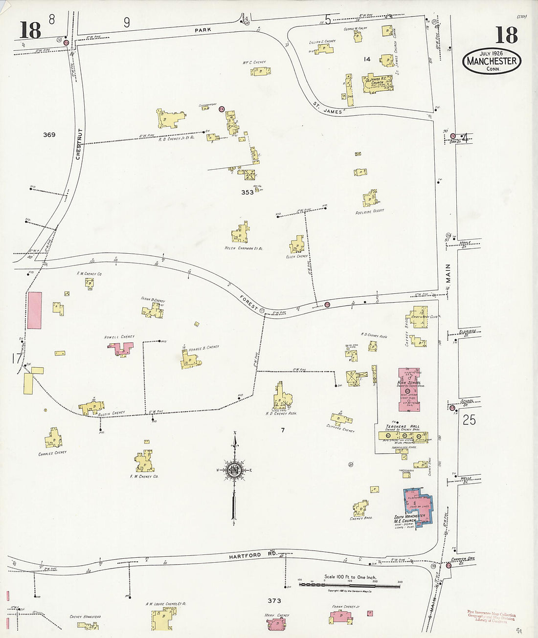 This old map of Manchester Green, Hartford County, Connecticut was created by Sanborn Map Company in 1926