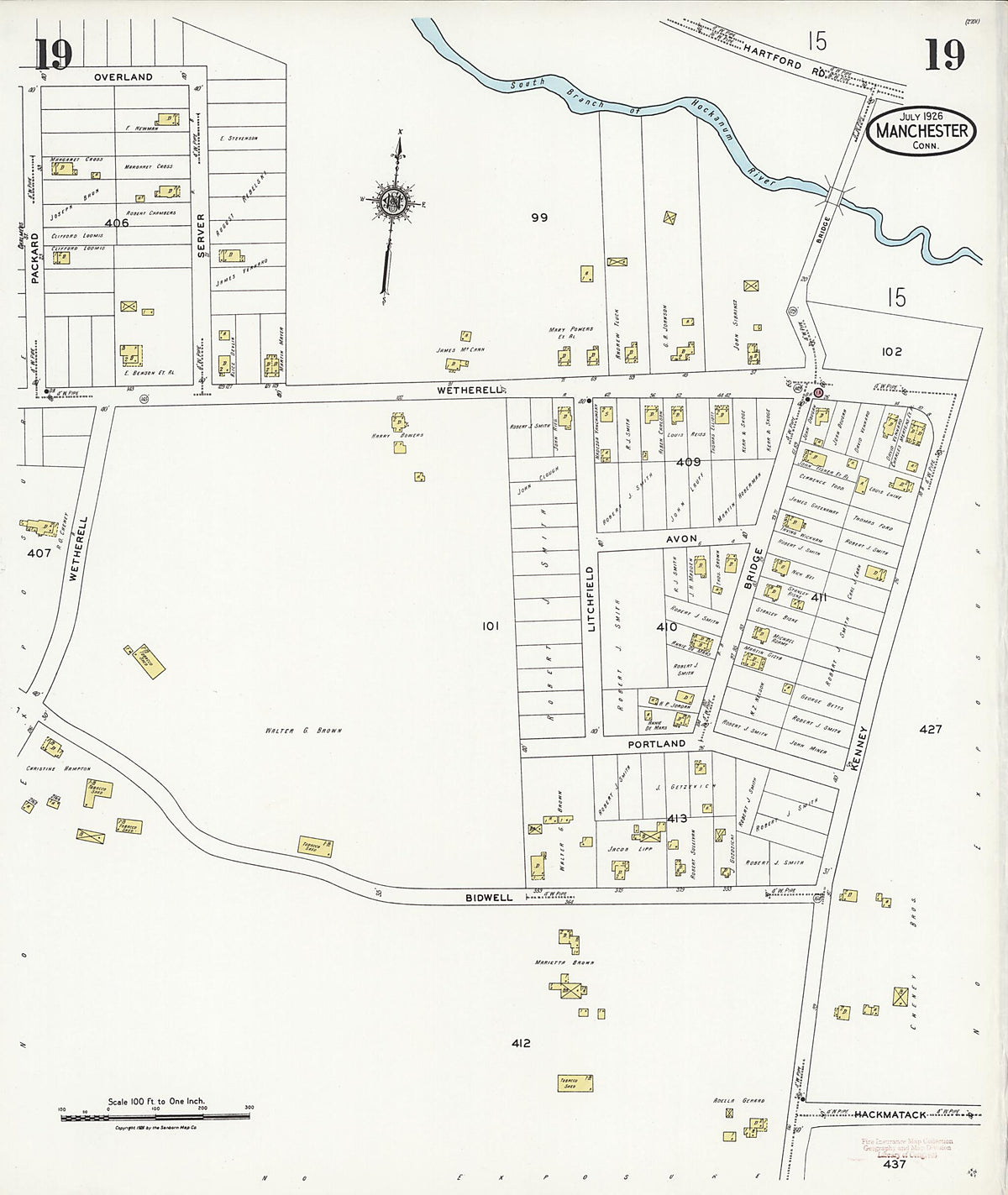 Manchester, Hartford County, Connecticut 1926 (Sheet 19) by Relic Map Company