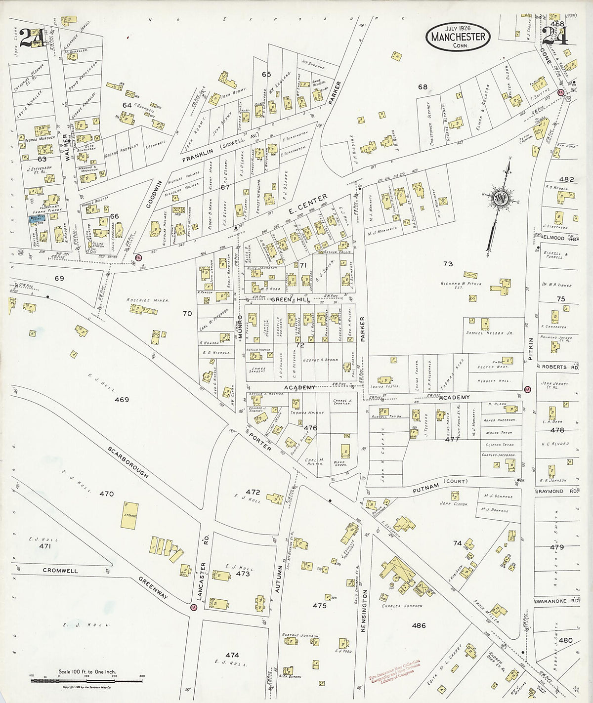 Manchester, Hartford County, Connecticut 1926 (Sheet 24) by Relic Map Company