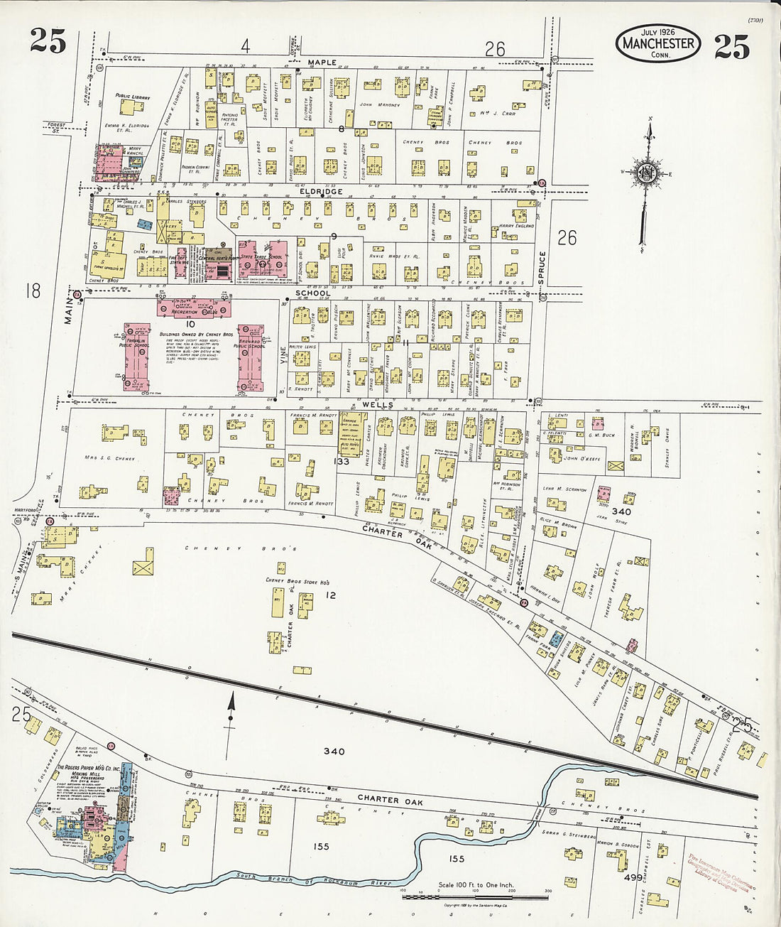 This old map of Manchester Green, Hartford County, Connecticut was created by Sanborn Map Company in 1926
