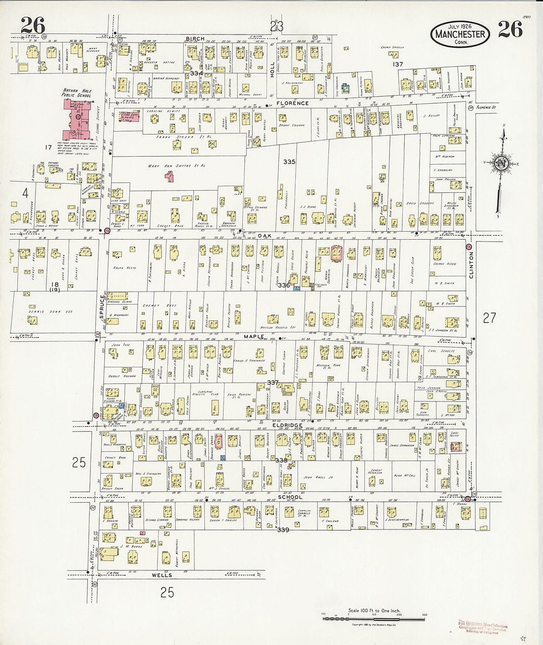 This old map of Manchester Green, Hartford County, Connecticut was created by Sanborn Map Company in 1926