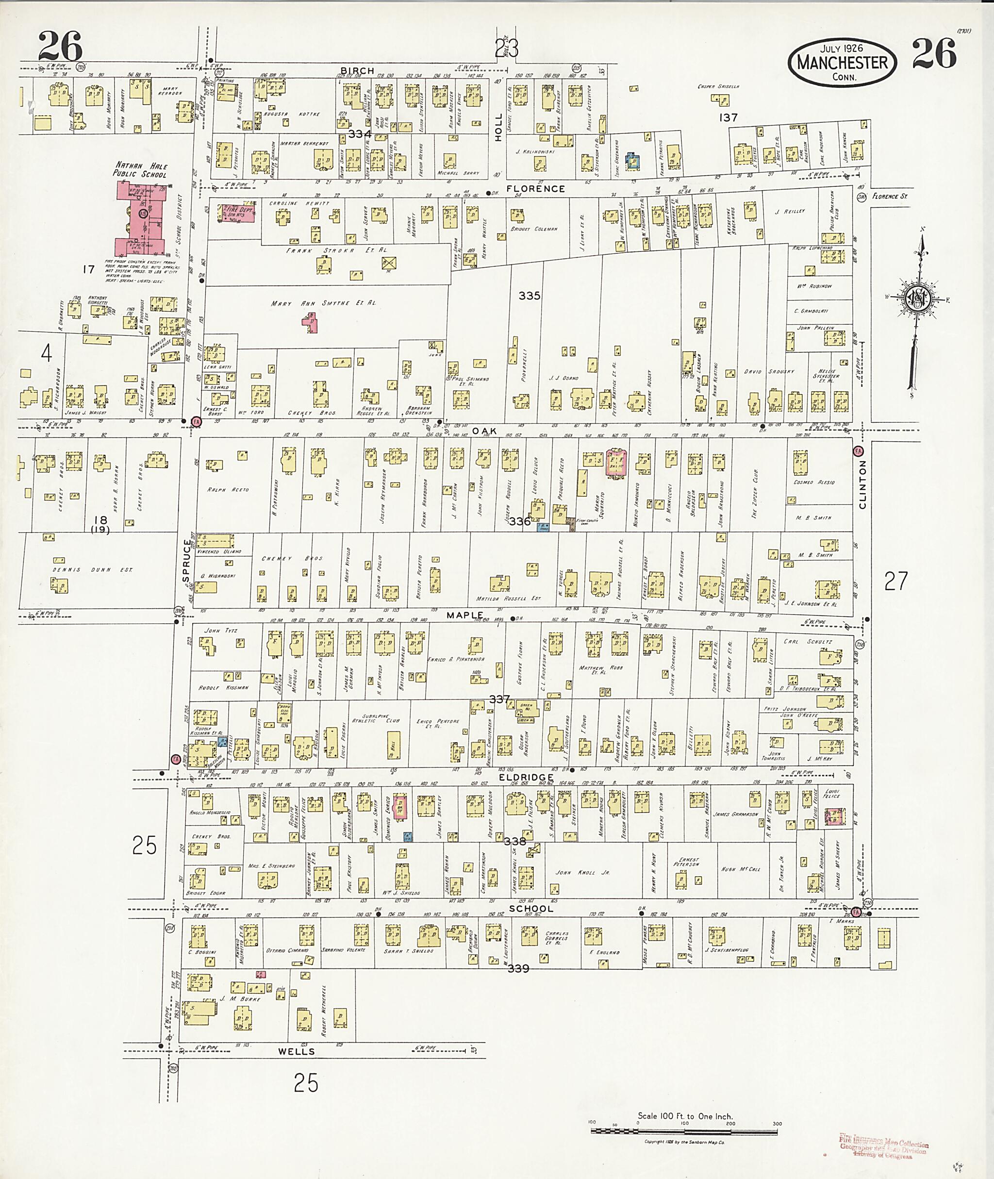 This old map of Manchester Green, Hartford County, Connecticut was created by Sanborn Map Company in 1926