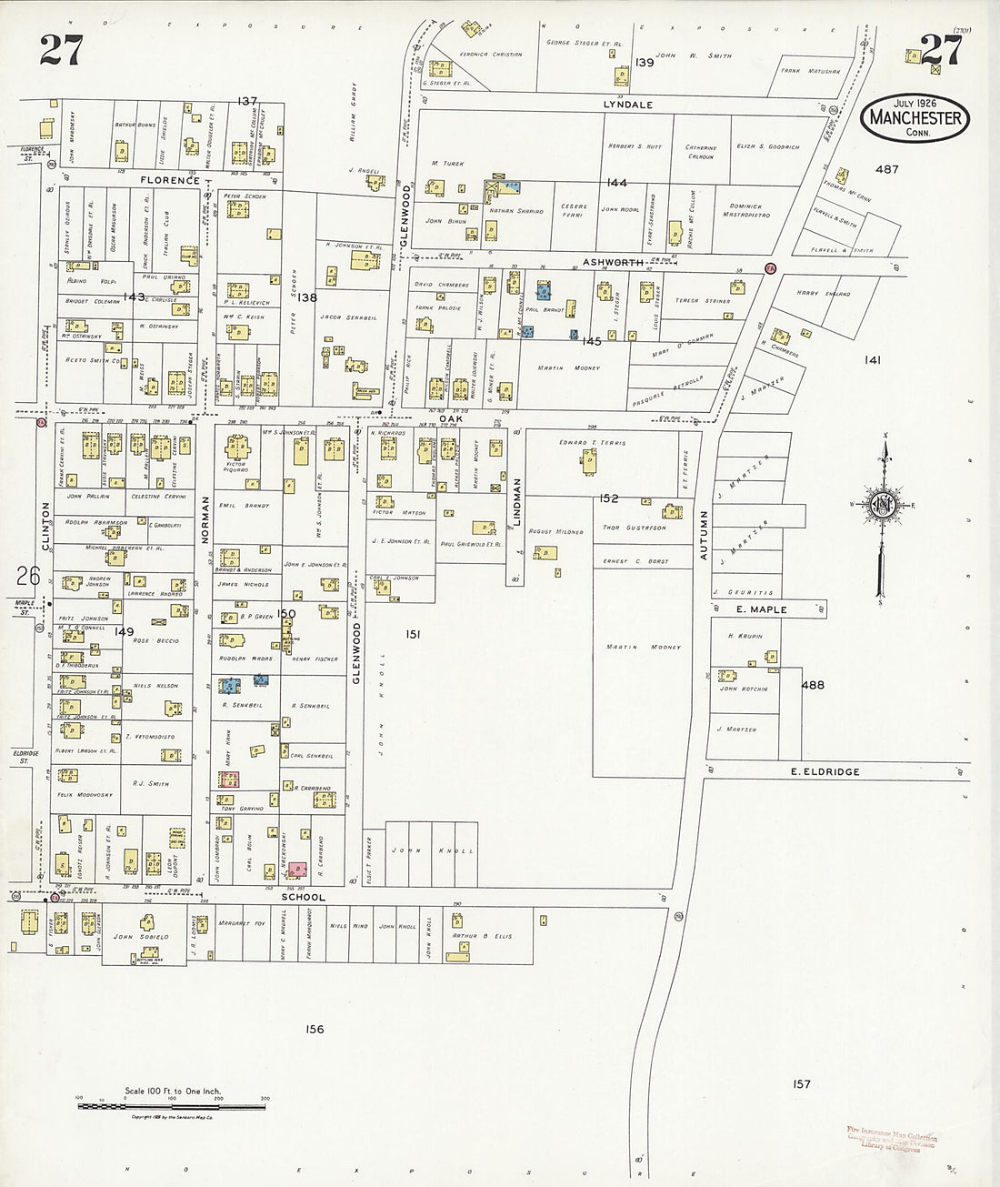 This old map of Manchester Green, Hartford County, Connecticut was created by Sanborn Map Company in 1926