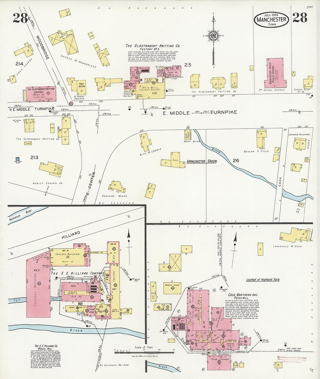 This old map of Manchester Green, Hartford County, Connecticut was created by Sanborn Map Company in 1926
