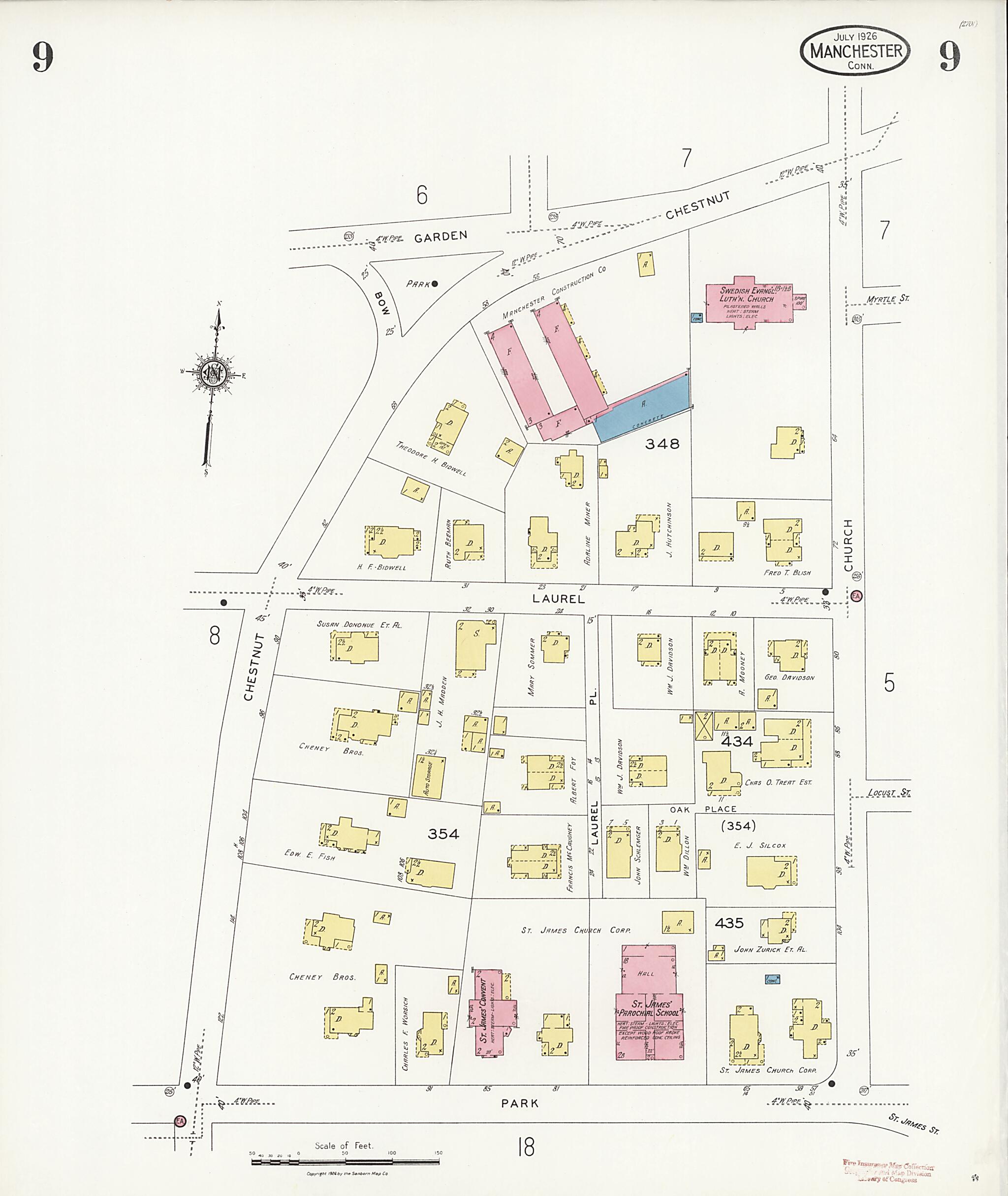 This old map of Manchester Green, Hartford County, Connecticut was created by Sanborn Map Company in 1926