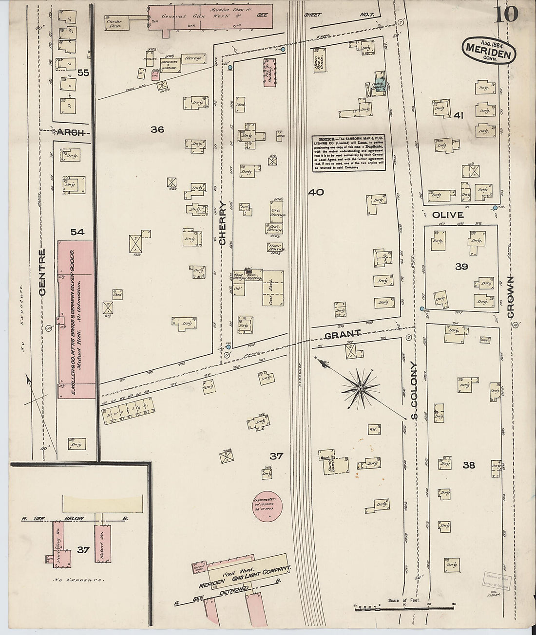 This old map of Meriden, New Haven County, Connecticut was created by Sanborn Map Company in 1884