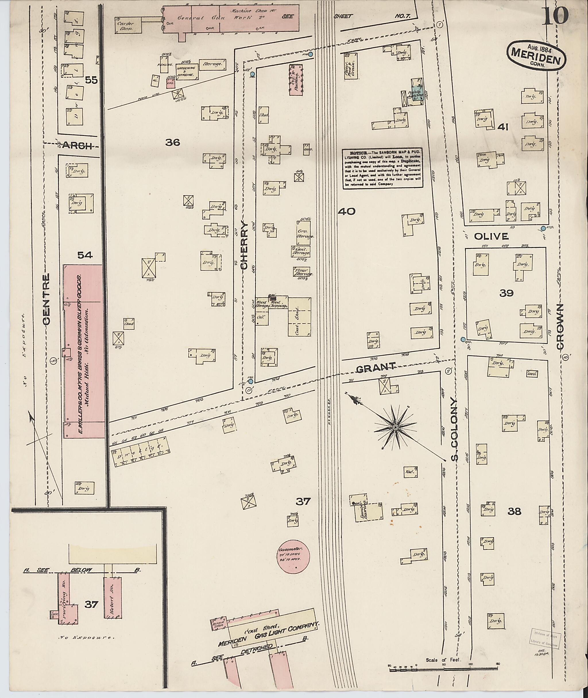 This old map of Meriden, New Haven County, Connecticut was created by Sanborn Map Company in 1884