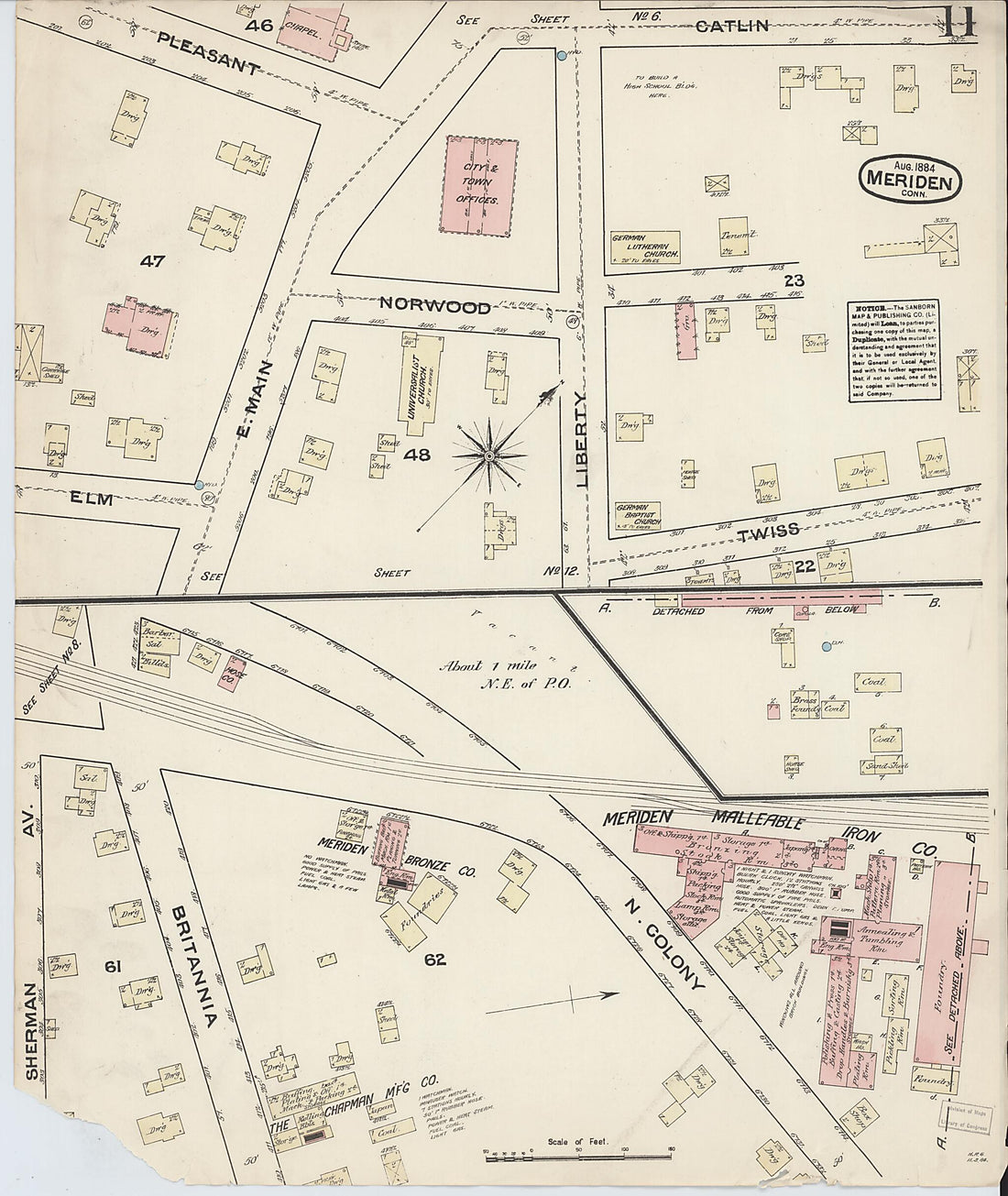 This old map of Meriden, New Haven County, Connecticut was created by Sanborn Map Company in 1884
