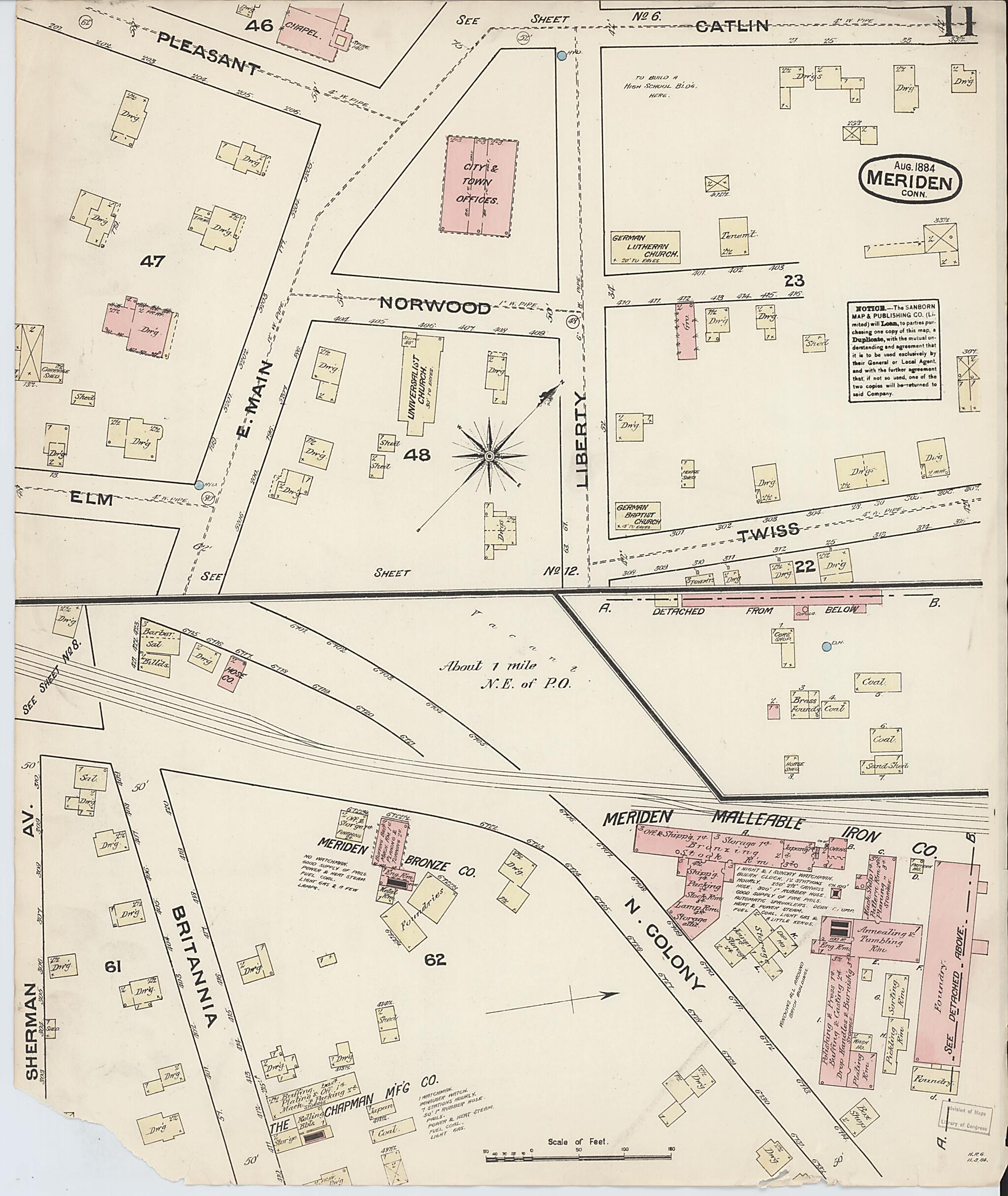 This old map of Meriden, New Haven County, Connecticut was created by Sanborn Map Company in 1884