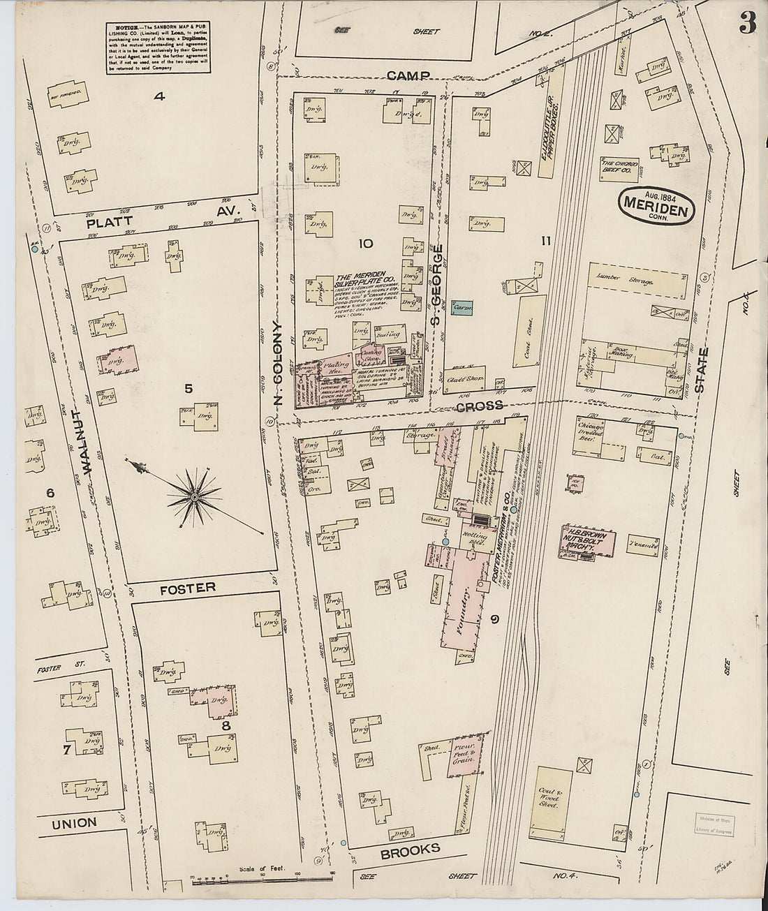 This old map of Meriden, New Haven County, Connecticut was created by Sanborn Map Company in 1884