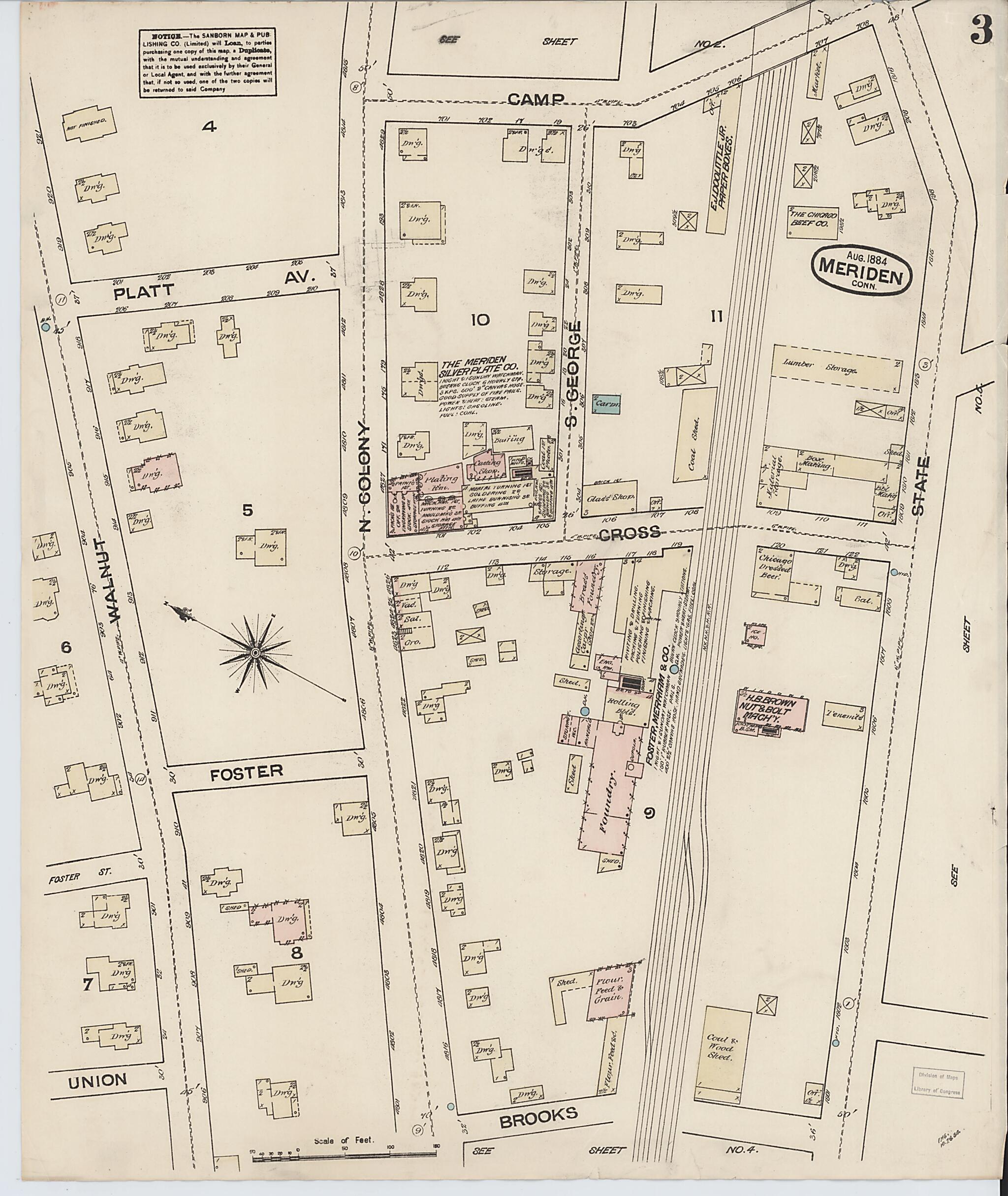 This old map of Meriden, New Haven County, Connecticut was created by Sanborn Map Company in 1884