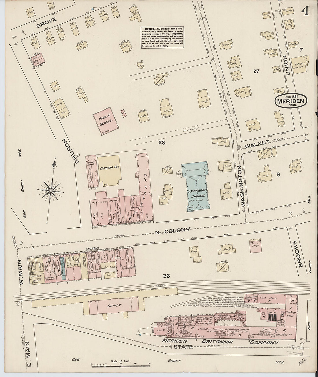 This old map of Meriden, New Haven County, Connecticut was created by Sanborn Map Company in 1884