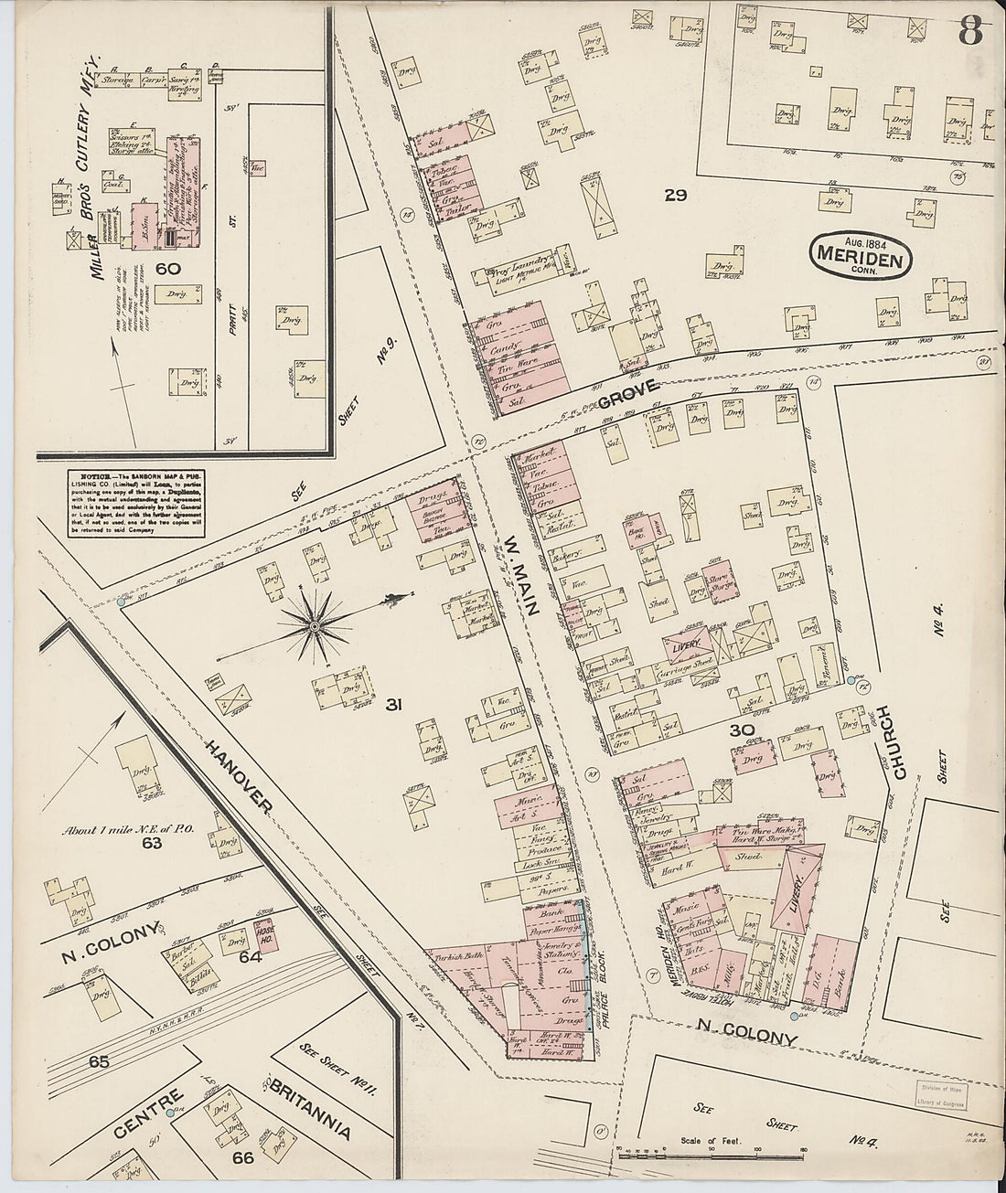 This old map of Meriden, New Haven County, Connecticut was created by Sanborn Map Company in 1884