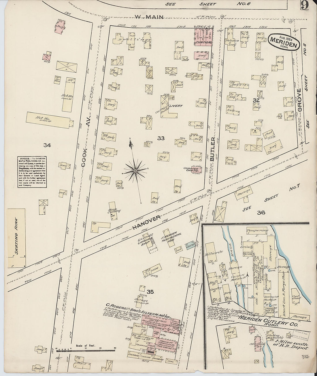 This old map of Meriden, New Haven County, Connecticut was created by Sanborn Map Company in 1884