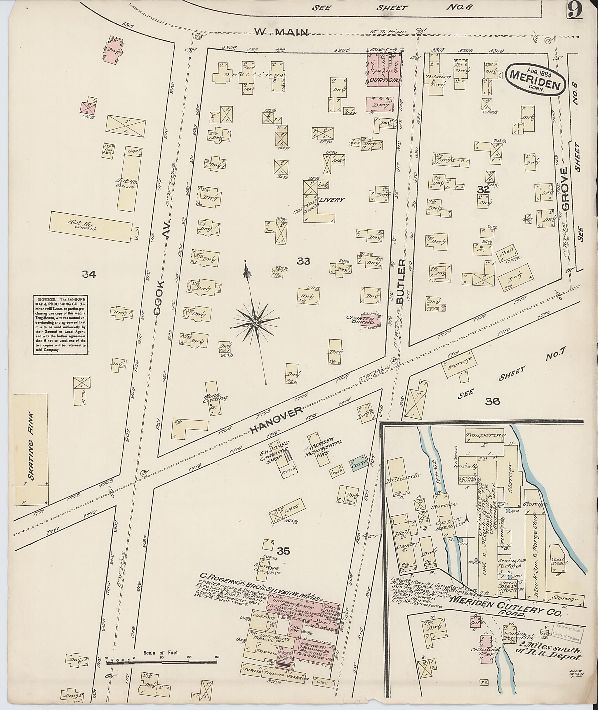 This old map of Meriden, New Haven County, Connecticut was created by Sanborn Map Company in 1884