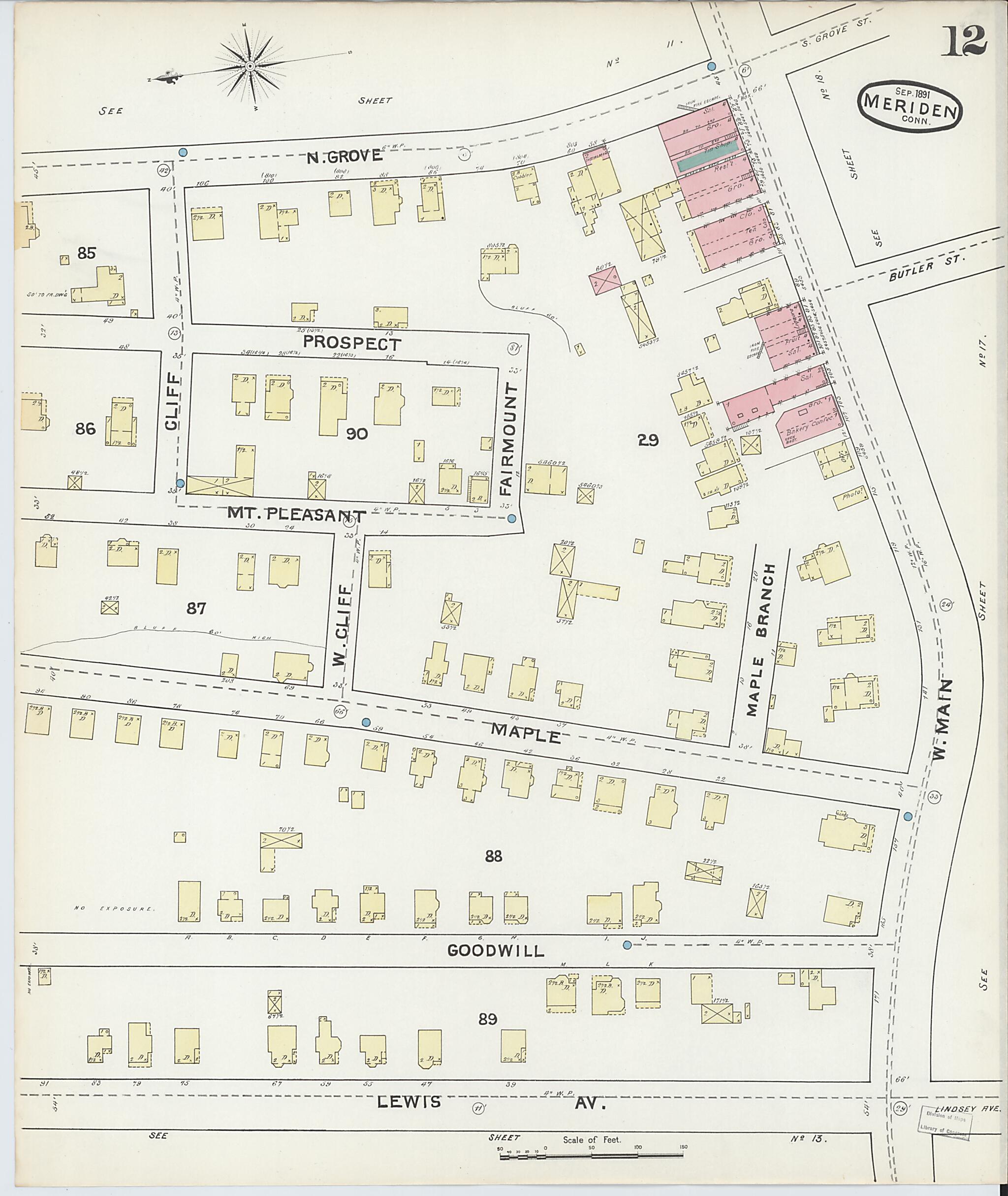 This old map of Meriden, New Haven County, Connecticut was created by Sanborn Map Company in 1891